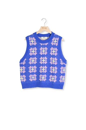 PULL ANÉMONE BLEU ET ROSE Balzac seconde main photo 1