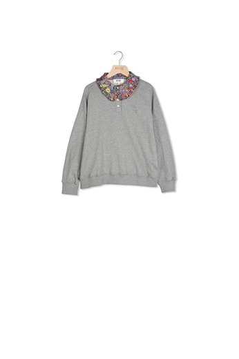 Sweat-shirt Tammy gris et tissu Libery violet, jaune et rose Balzac seconde main photo 1