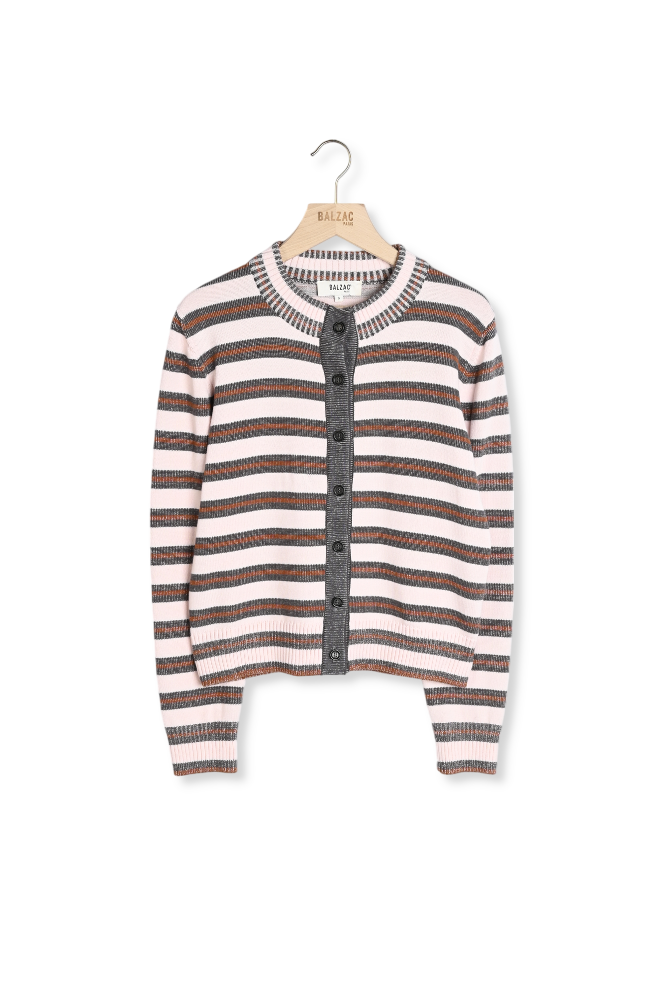 Photo produit Cardigan Clarisse rayures gris, rose et cannelle numéro 0