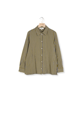 Chemise Liseron rayures marine et kaki Balzac seconde main photo 1