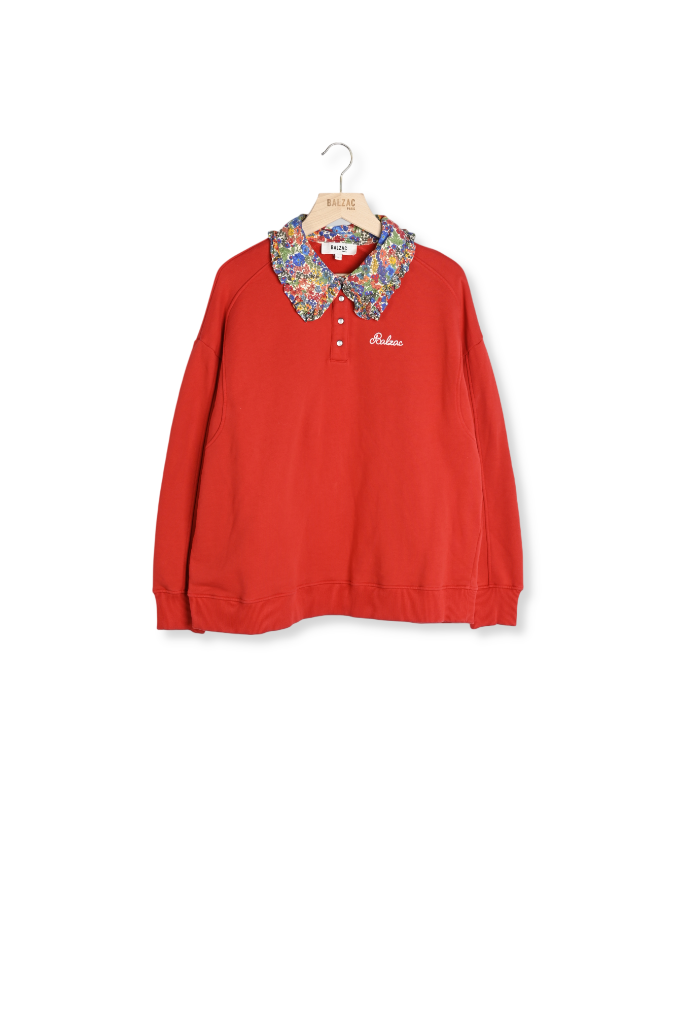 Sweat-shirt Tammy rouge et en tissu Liberty bleu et jaune Balzac seconde main photo 1