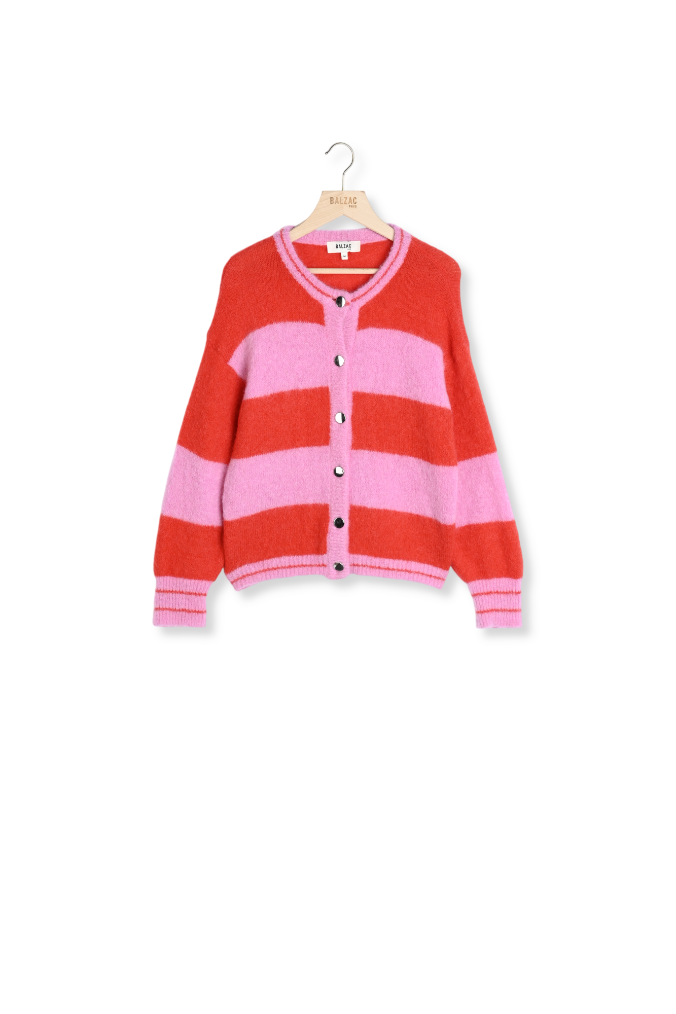 CARDIGAN DOUCEUR RAYURES ROSE ET ROUGE Balzac seconde main photo 1