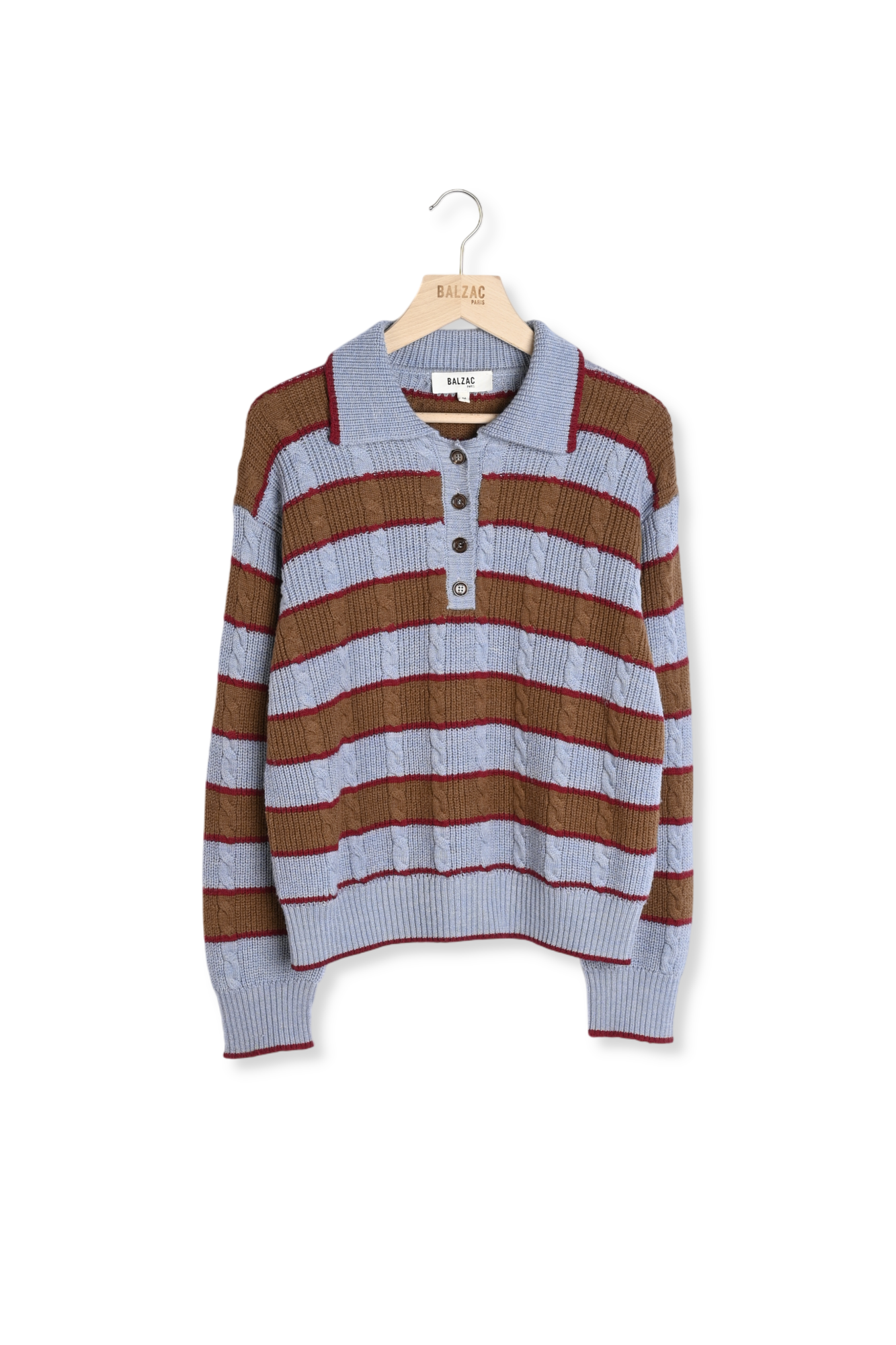 Pull Isidore rayures bleu, cannelle et bordeaux Balzac seconde main photo 1