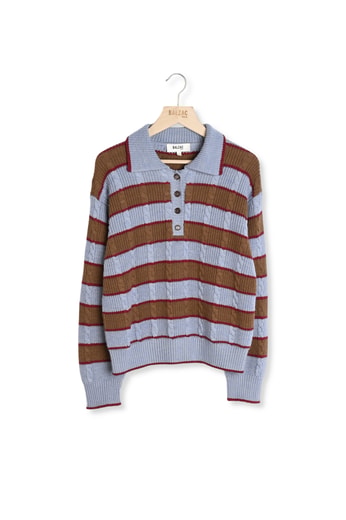 Pull Isidore rayures bleu, cannelle et bordeaux Balzac seconde main photo 1