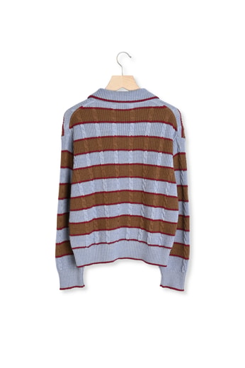Pull Isidore rayures bleu, cannelle et bordeaux Balzac seconde main photo 2