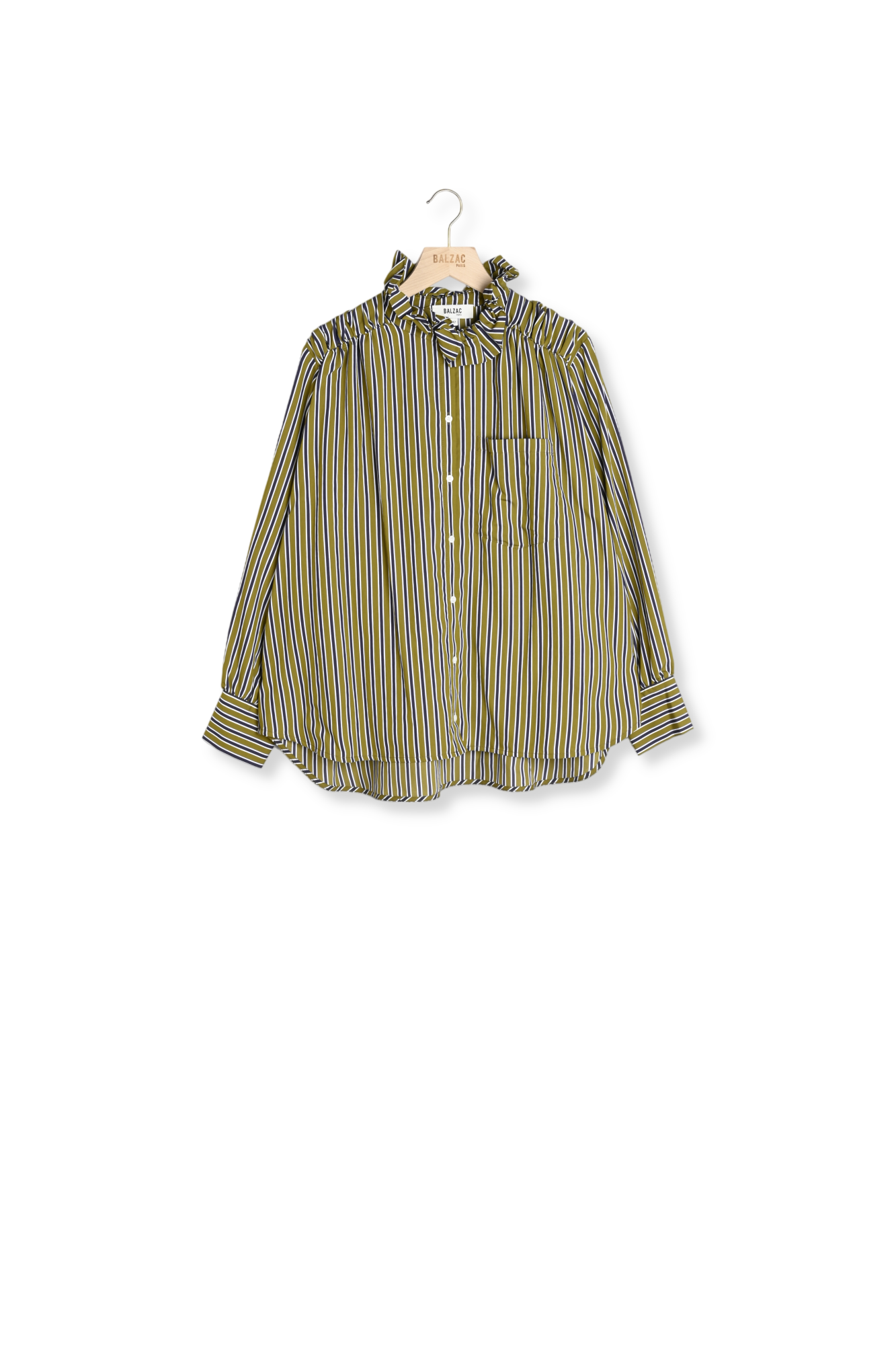 Chemise Léonor rayures marine et kaki Balzac seconde main photo 1