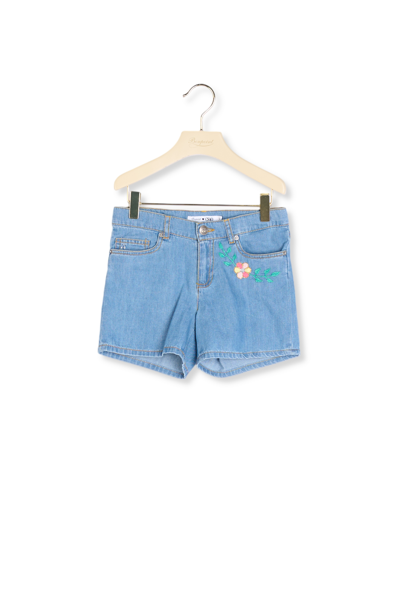 Short en denim rebrodé Bonpoint Vintage seconde main photo 2