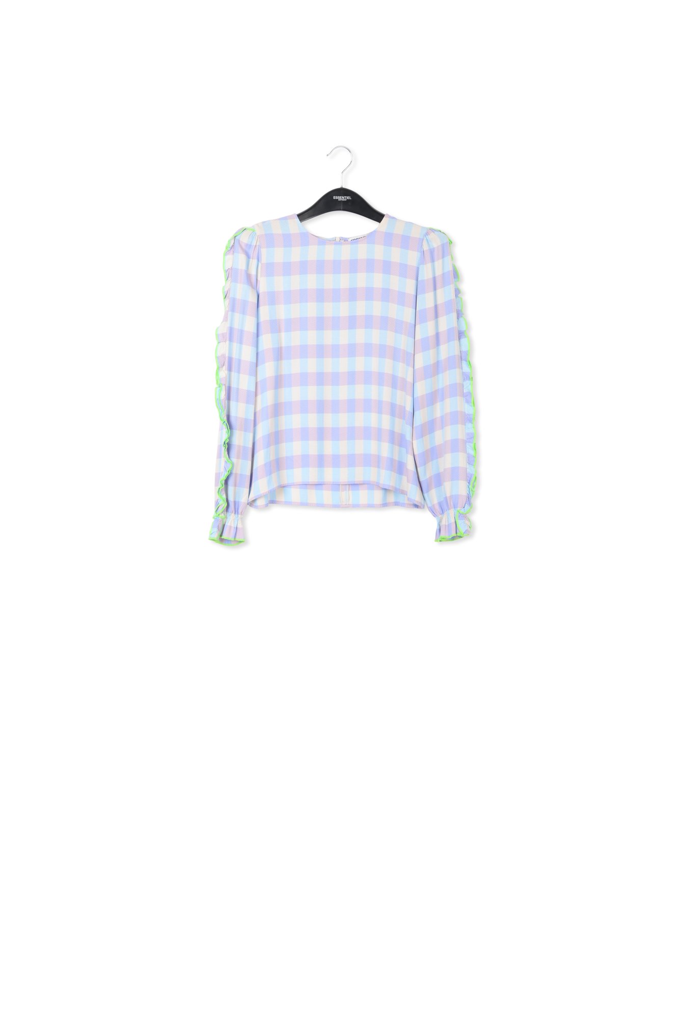 Light blue and purple checked top with ruffled sleeves RE—SSENTIEL second-hand photo 1