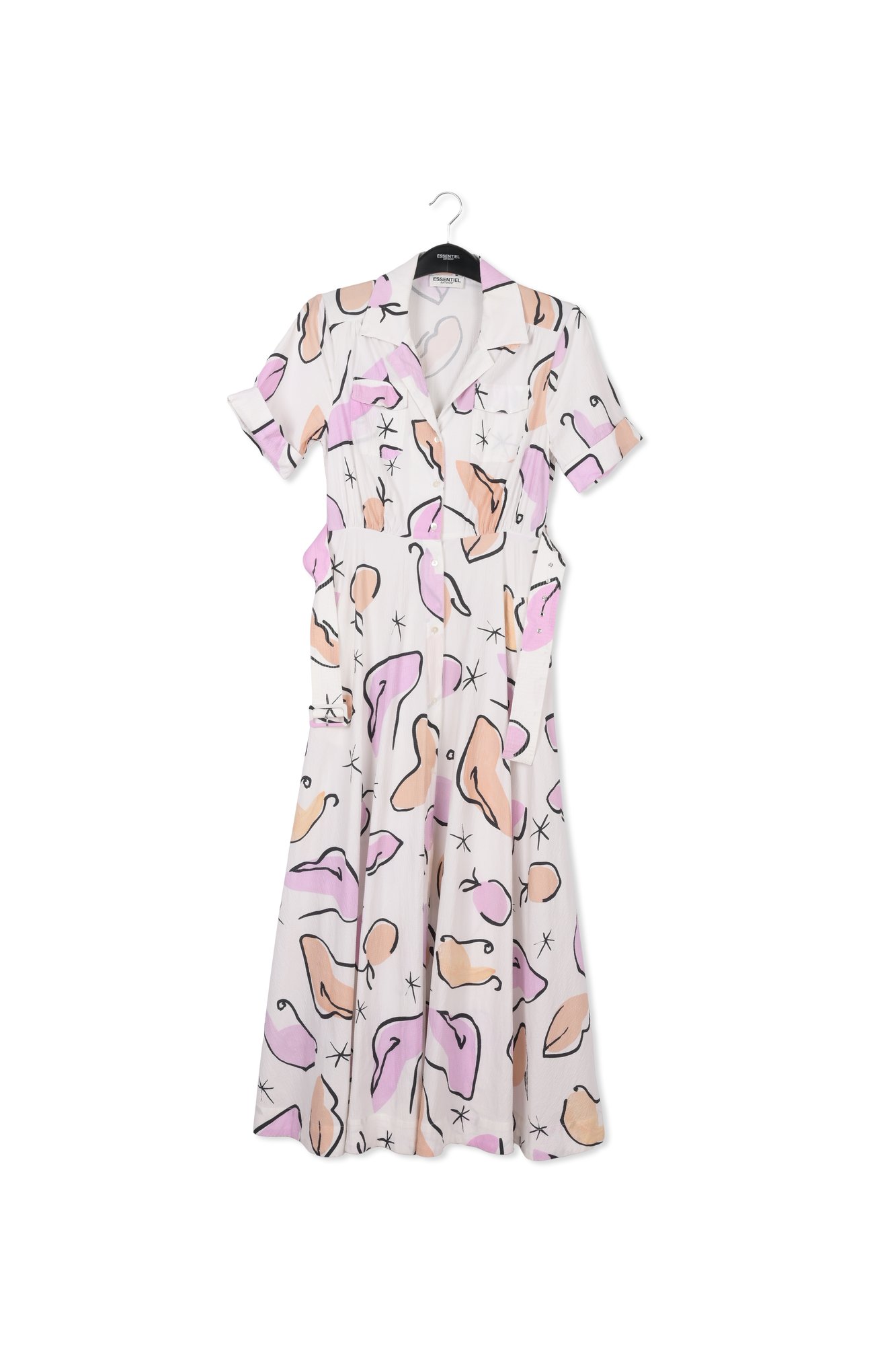 White maxi-length shirt dress with abstract print RE—SSENTIEL second-hand photo 1