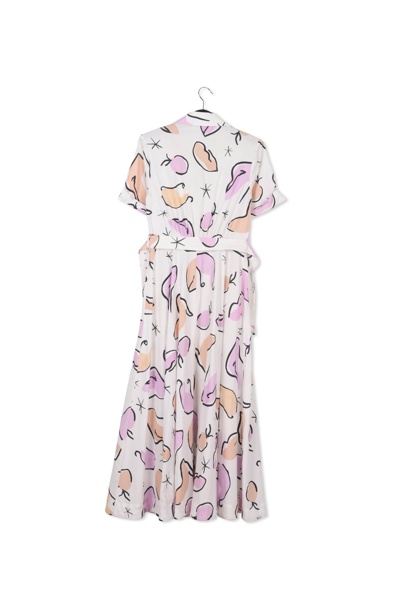 White maxi-length shirt dress with abstract print RE—SSENTIEL second-hand photo 2