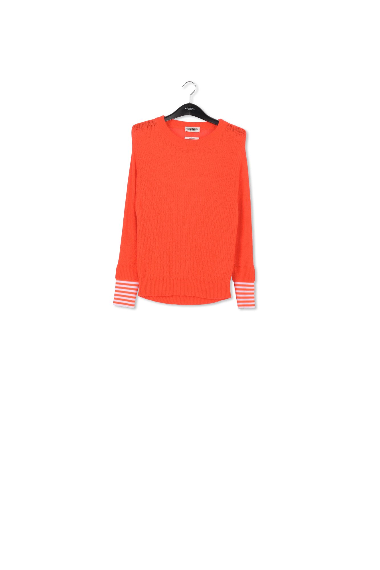 Pull maille côtelée orange aux manchettes rayées fluo RE—SSENTIEL seconde main photo 1