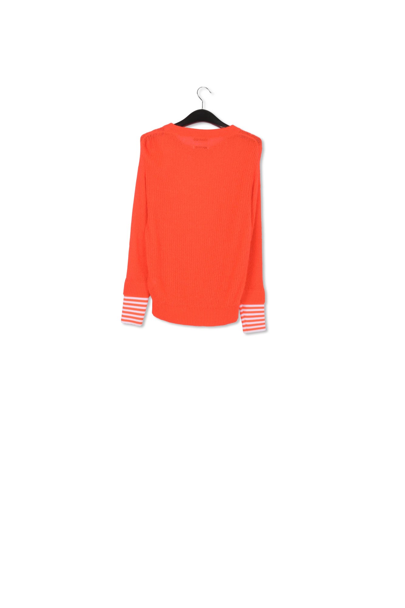Pull maille côtelée orange aux manchettes rayées fluo RE—SSENTIEL seconde main photo 2
