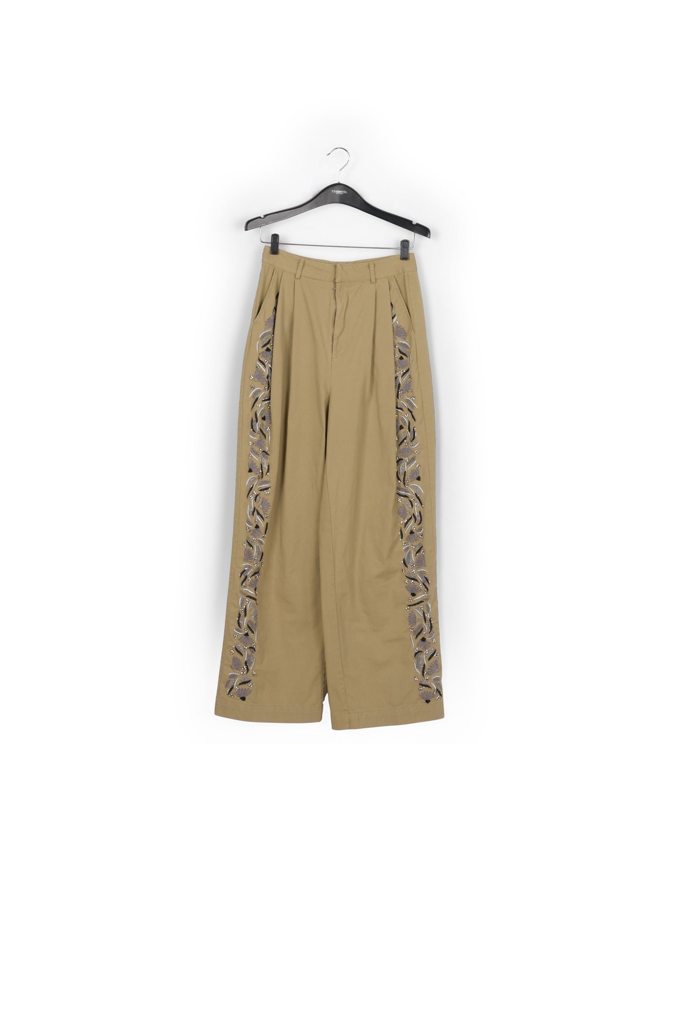 Pantalon large en coton kaki avec perles RE—SSENTIEL seconde main photo 1