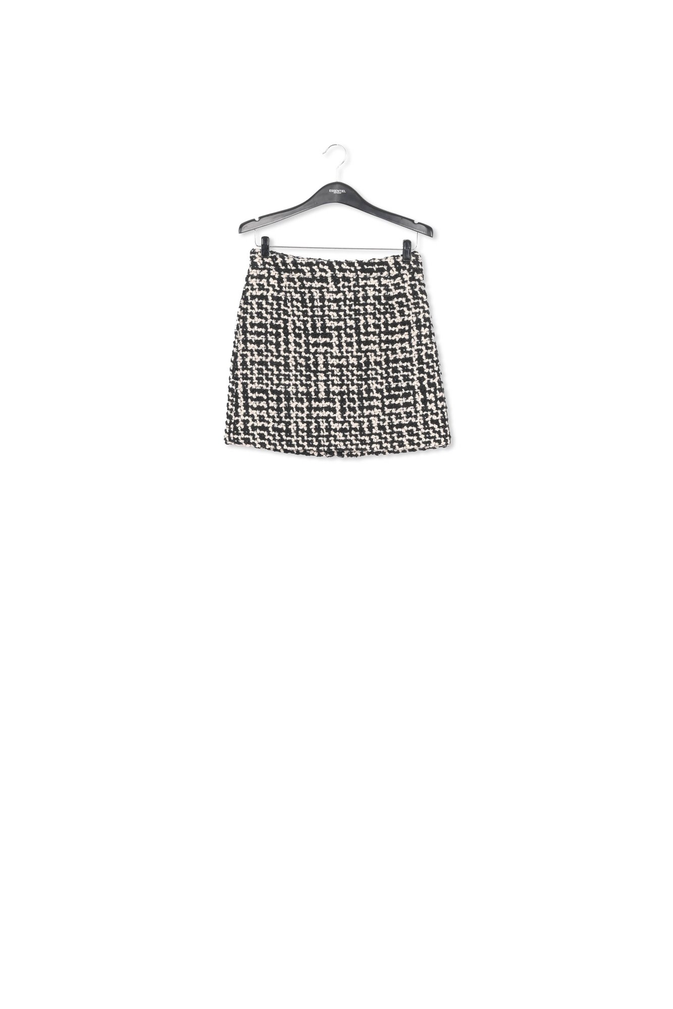 Zwarte en gebroken witte minirok in wolmix tweed RE—SSENTIEL tweedehands photo 1