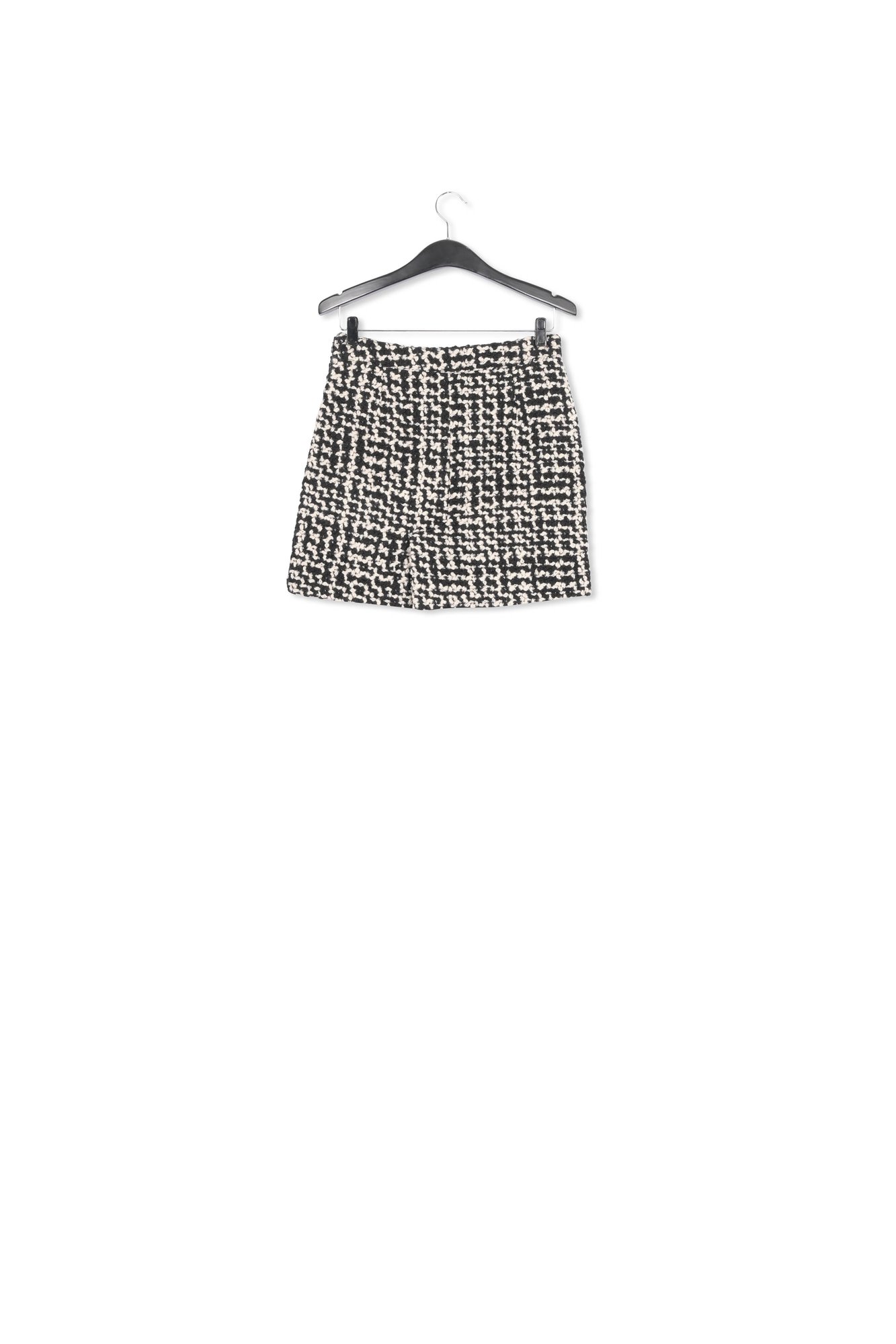 Zwarte en gebroken witte minirok in wolmix tweed RE—SSENTIEL tweedehands photo 2
