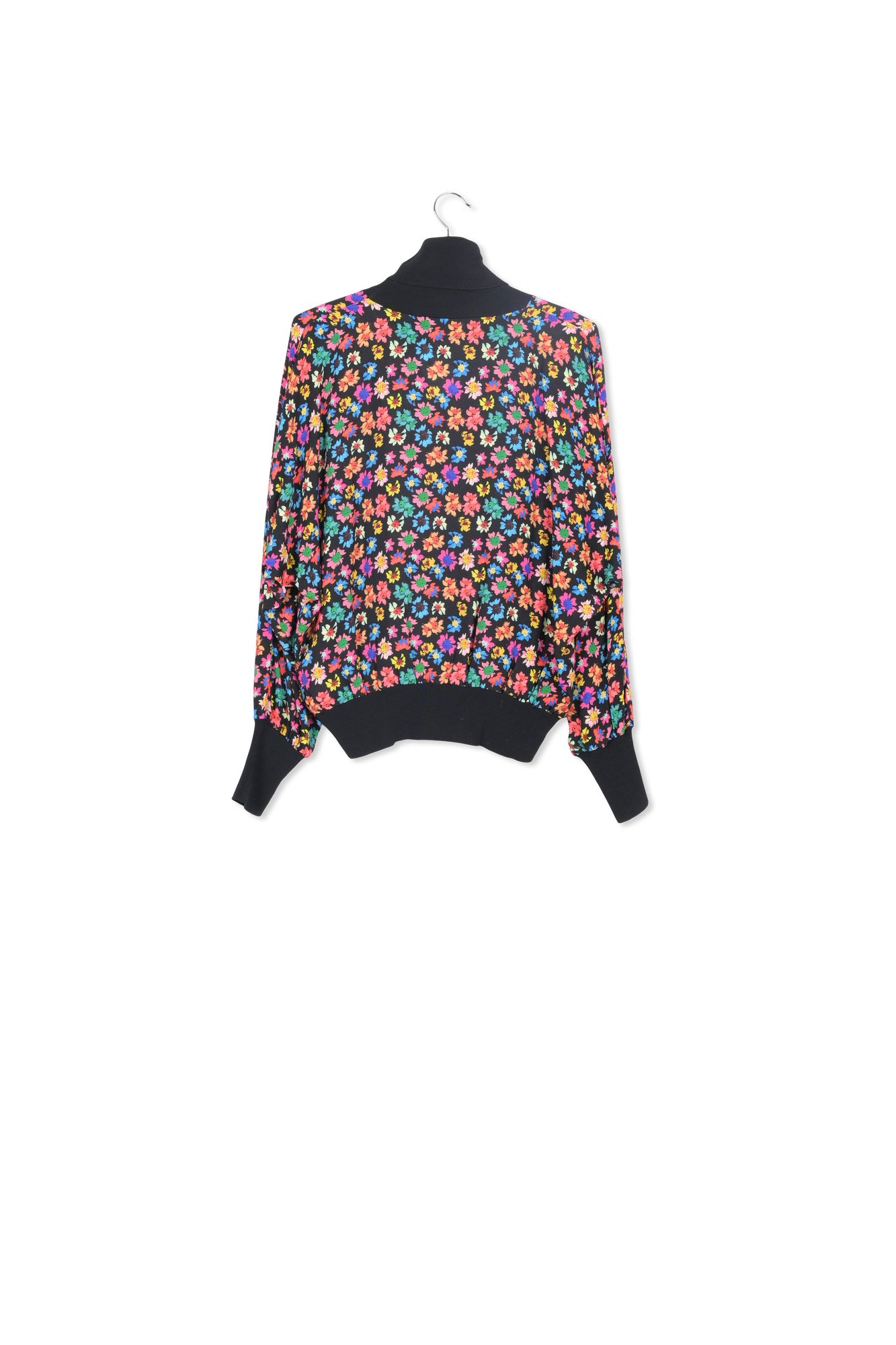 Black floral-print top with rib-knitted trims RE—SSENTIEL second-hand photo 2