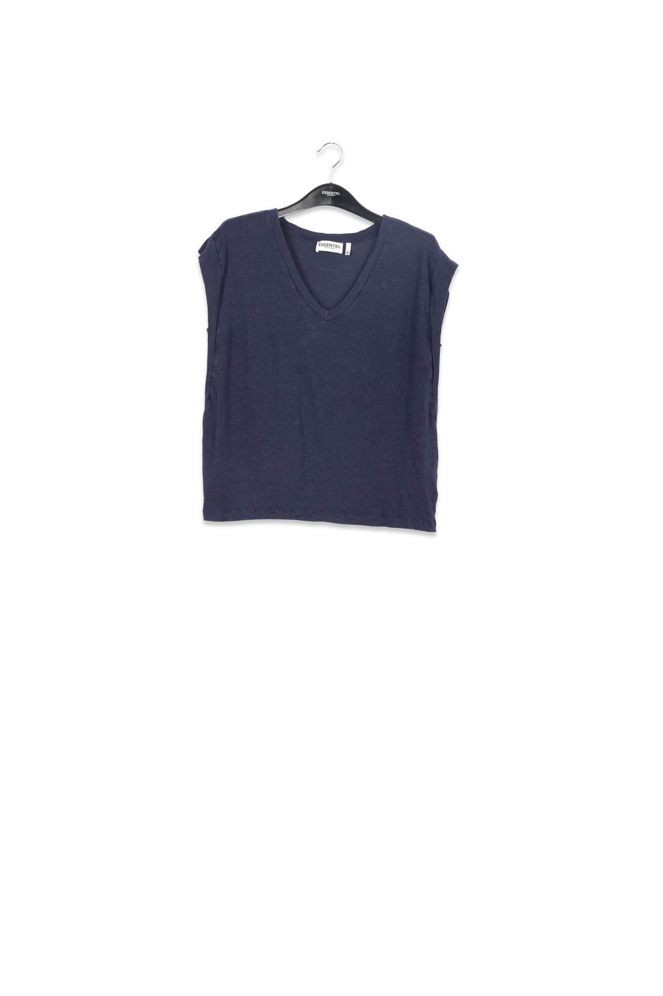 Donkerblauw linnen t-shirt met V-hals RE—SSENTIEL tweedehands photo 1