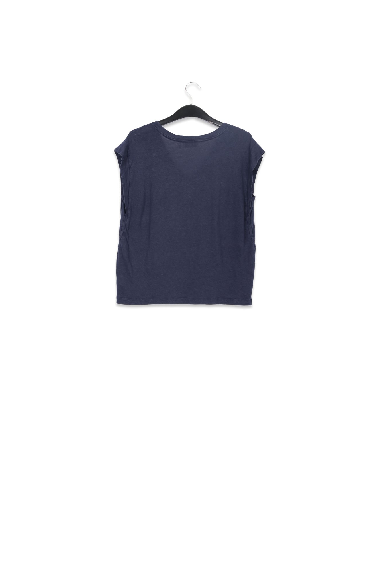 Donkerblauw linnen t-shirt met V-hals RE—SSENTIEL tweedehands photo 2