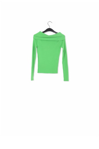 Pull en tricot vert à  épaules dénudées RE—SSENTIEL seconde main photo 2