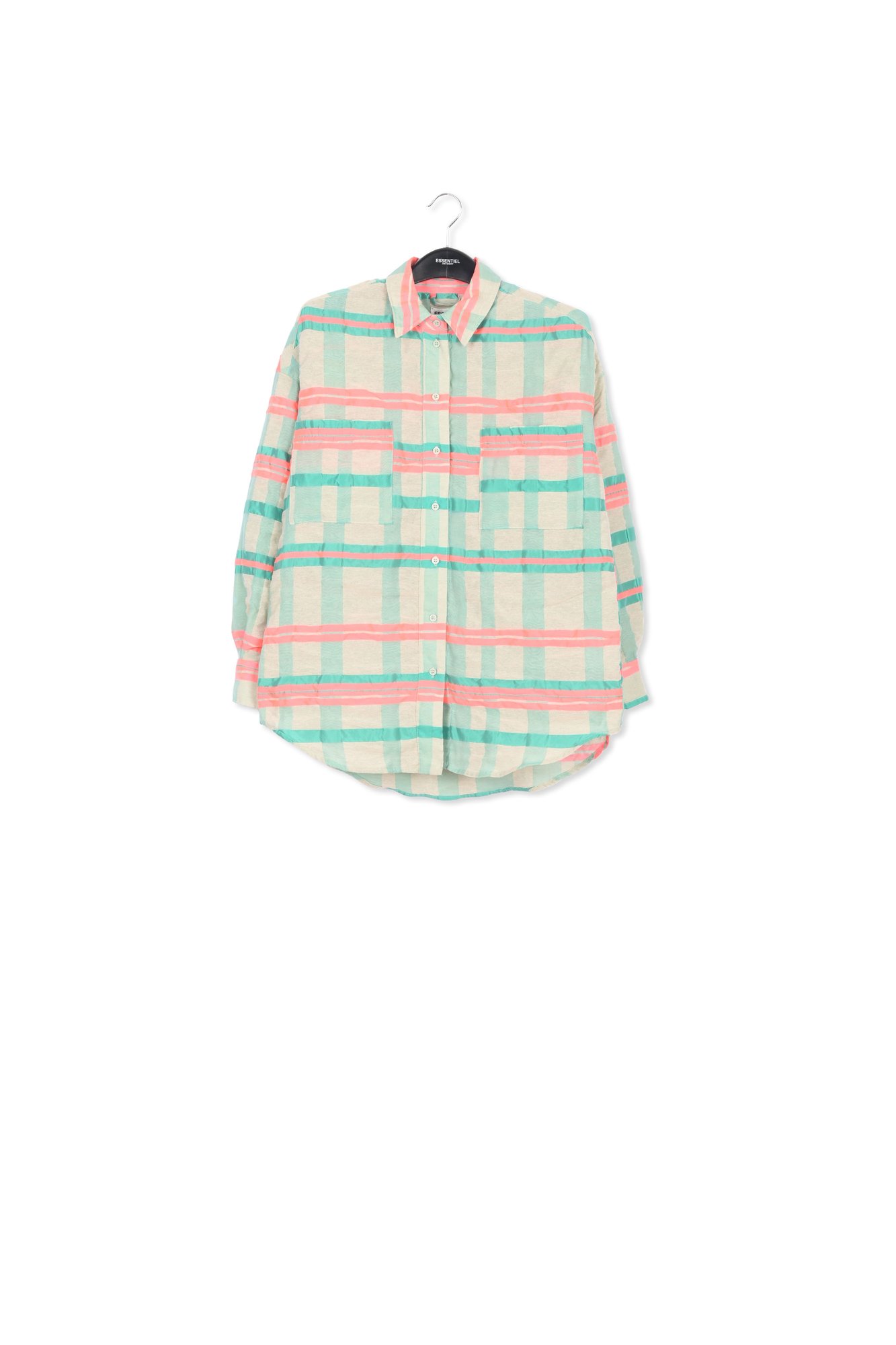 Oversized hemd met lichtblauw, turquoise en neonroze ruitjesmotief RE—SSENTIEL tweedehands photo 1