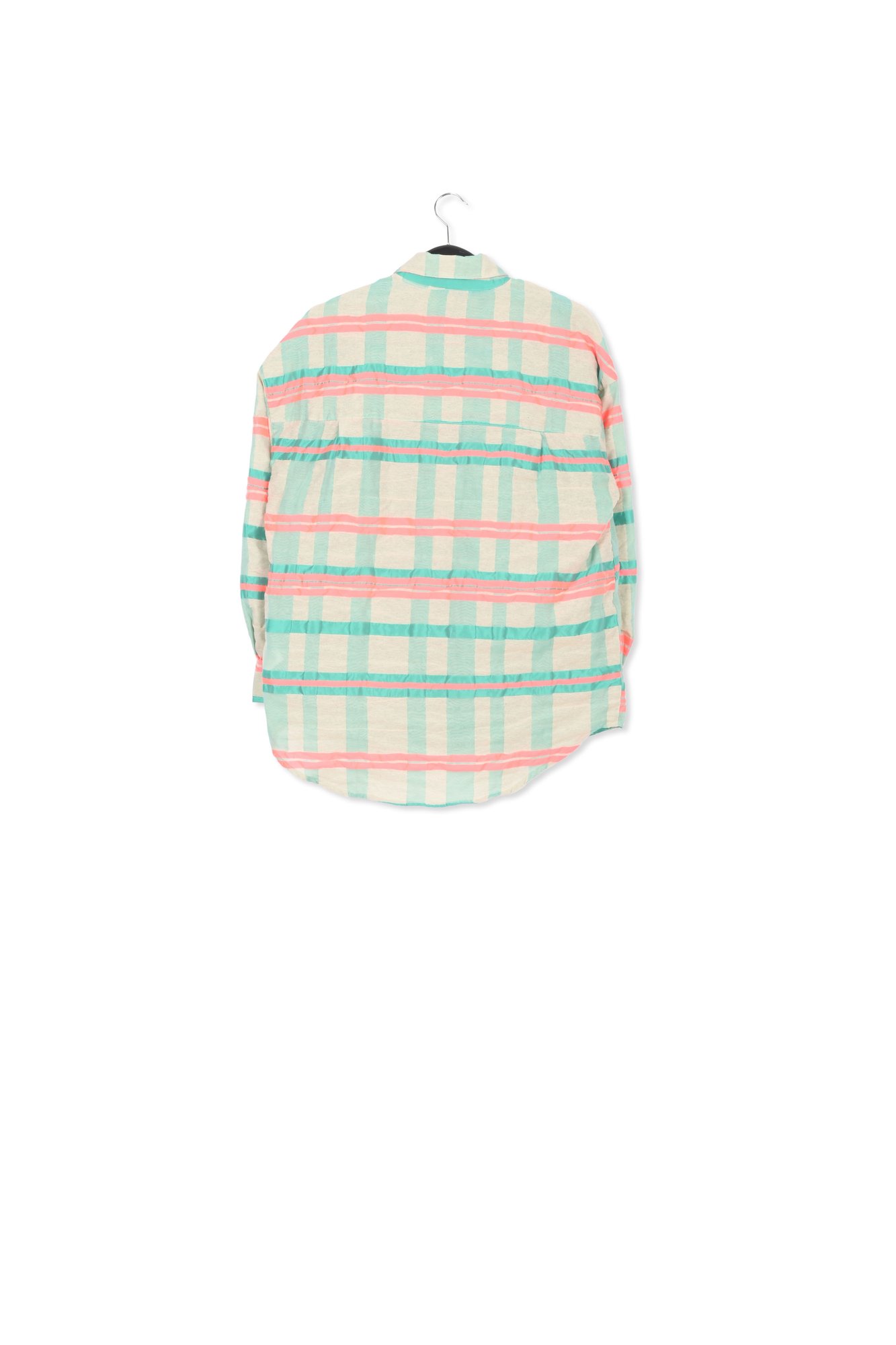 Oversized hemd met lichtblauw, turquoise en neonroze ruitjesmotief RE—SSENTIEL tweedehands photo 2