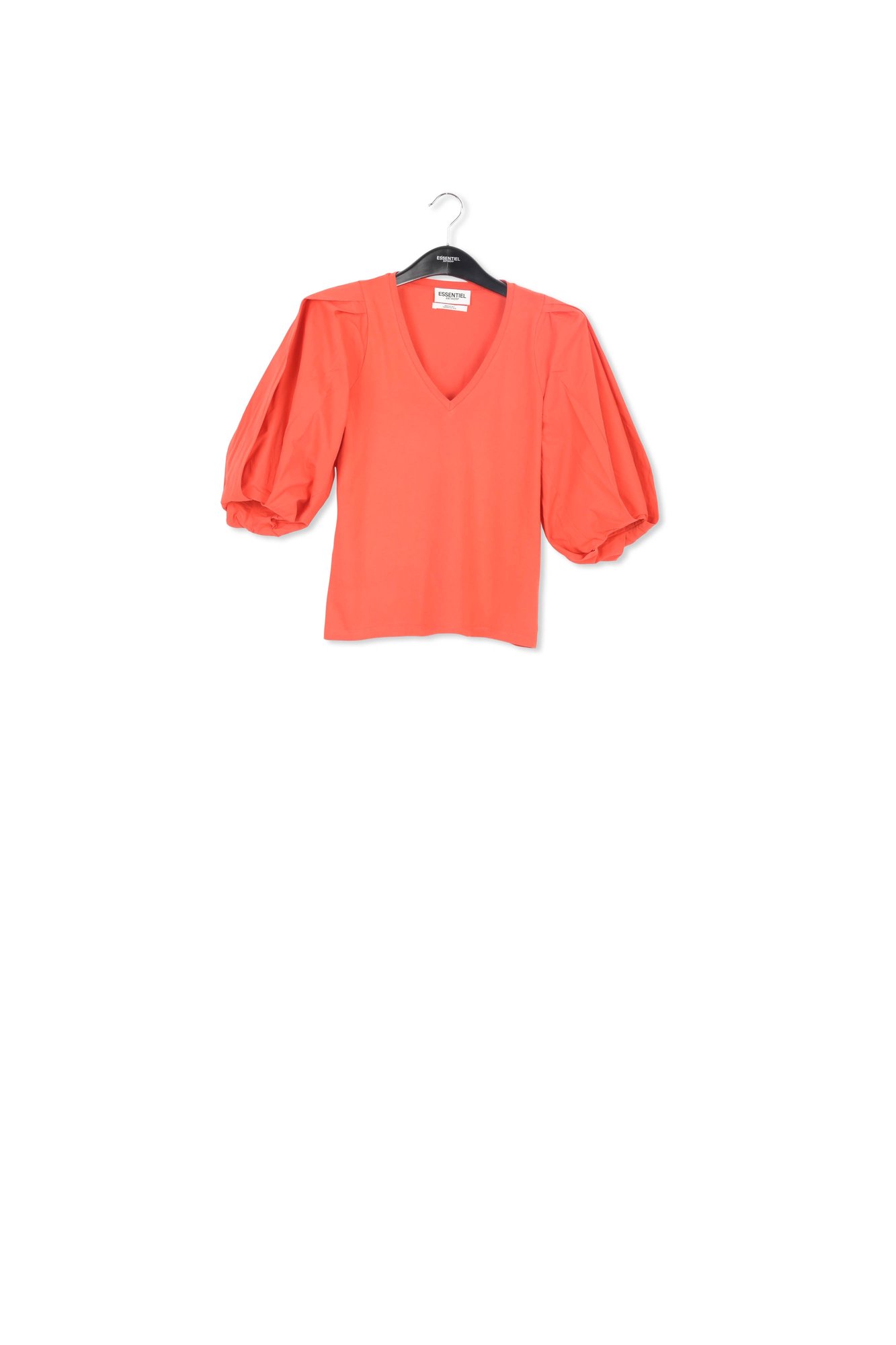 Red jersey v-neck t-shirt with cotton-poplin sleeves RE—SSENTIEL second-hand photo 1