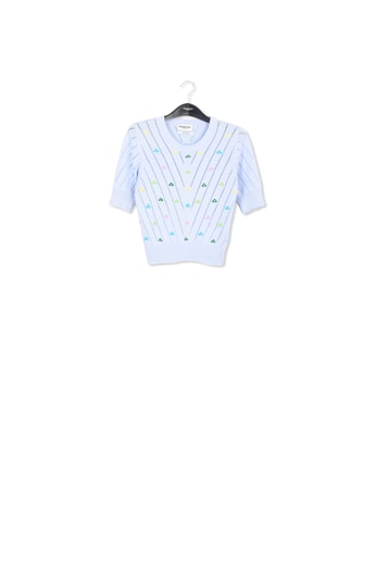 Light blue pointelle-knitted sweater with embroideries RE—SSENTIEL second-hand photo 1