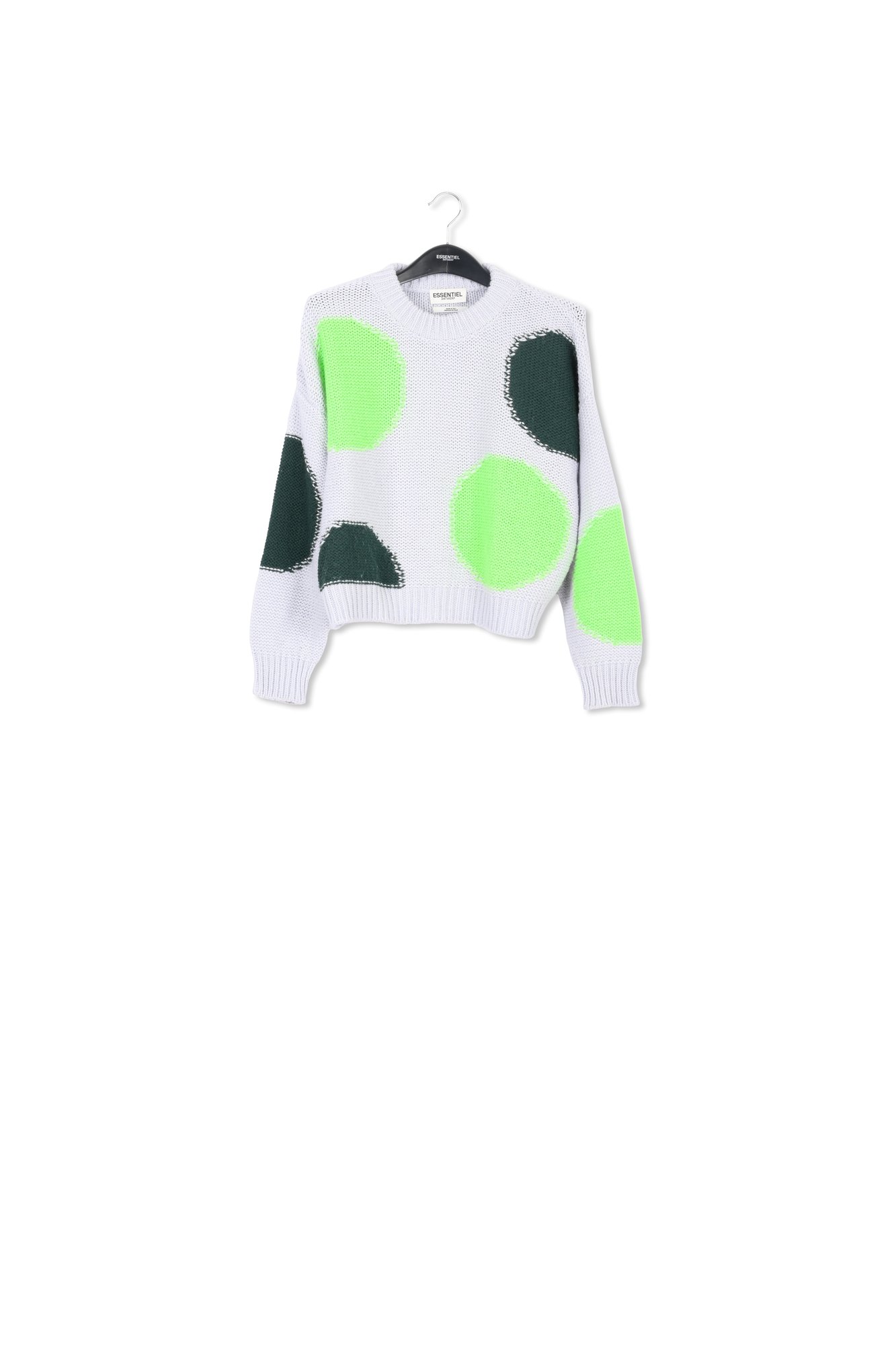Grey, neon green and black intarsia-knitted sweater RE—SSENTIEL second-hand photo 1