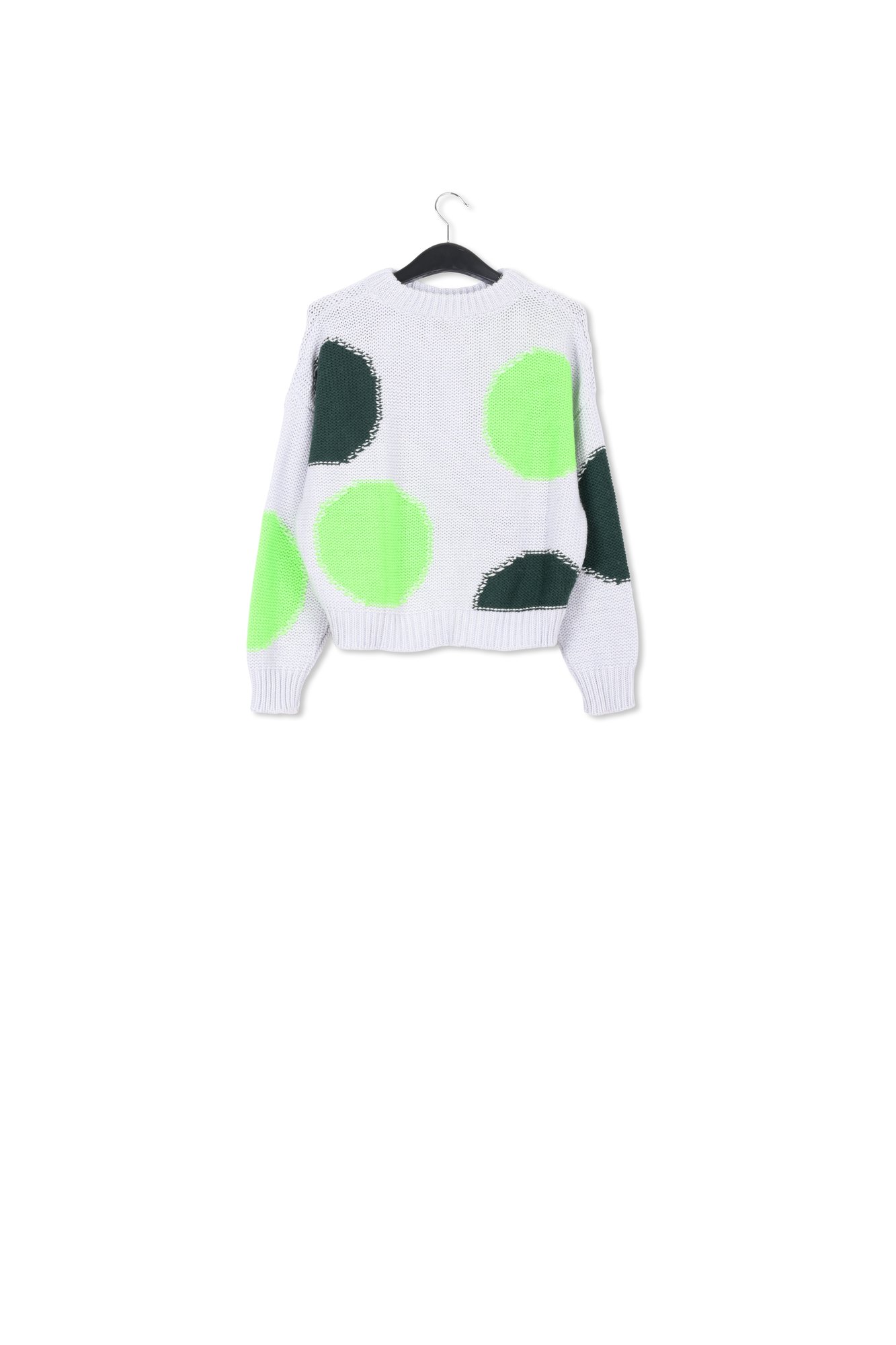 Grey, neon green and black intarsia-knitted sweater RE—SSENTIEL second-hand photo 2