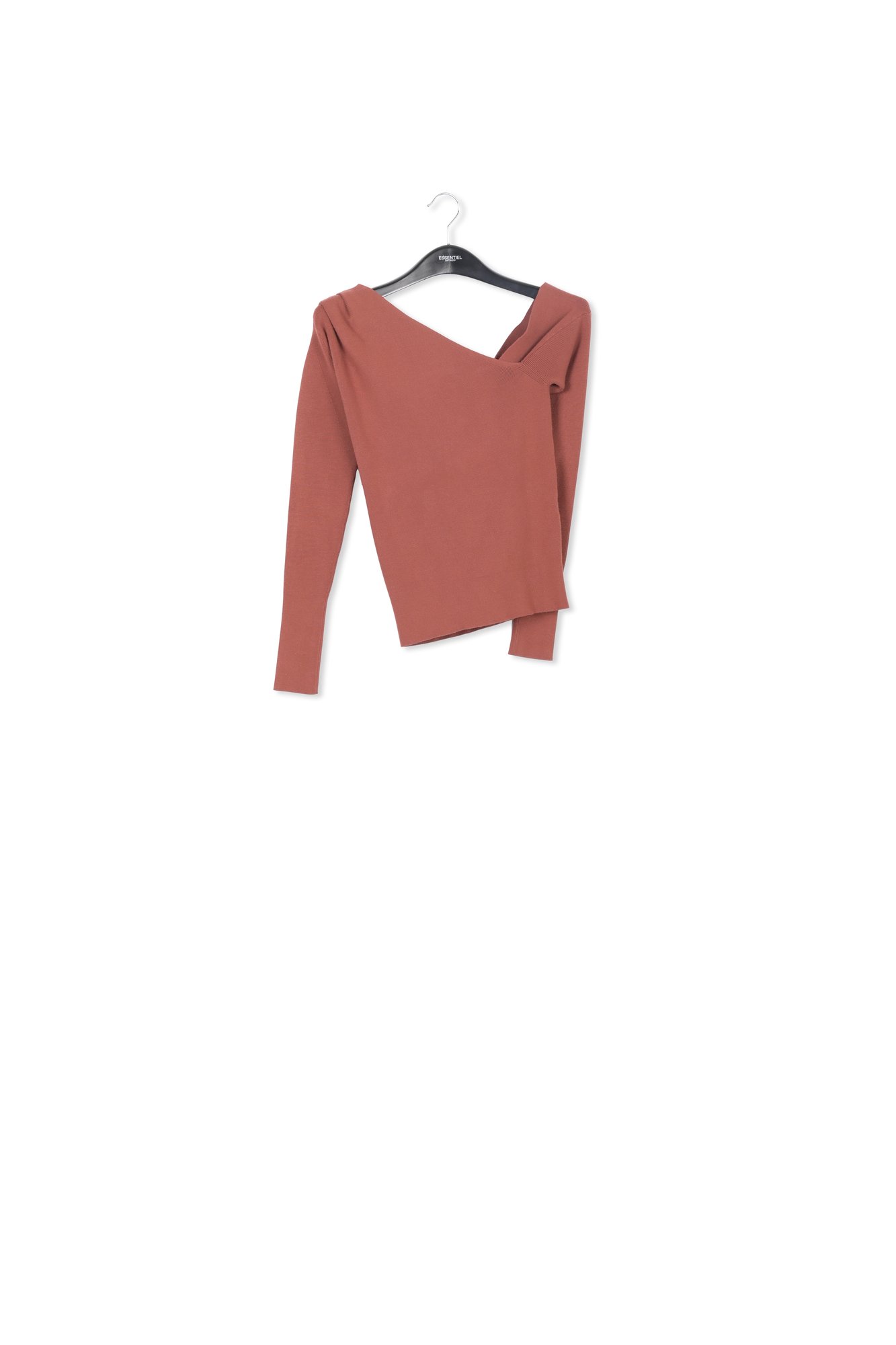 Pull brun en côtes avec encolure asymétrique RE—SSENTIEL seconde main photo 1