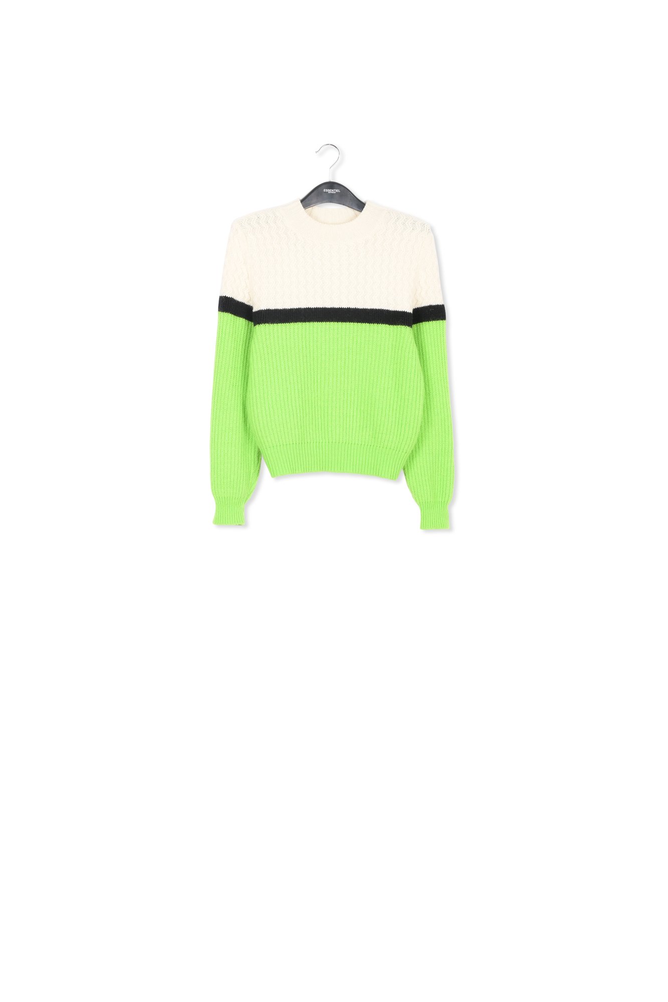 Witte en groene trui gebreid in twee steken RE—SSENTIEL tweedehands photo 1