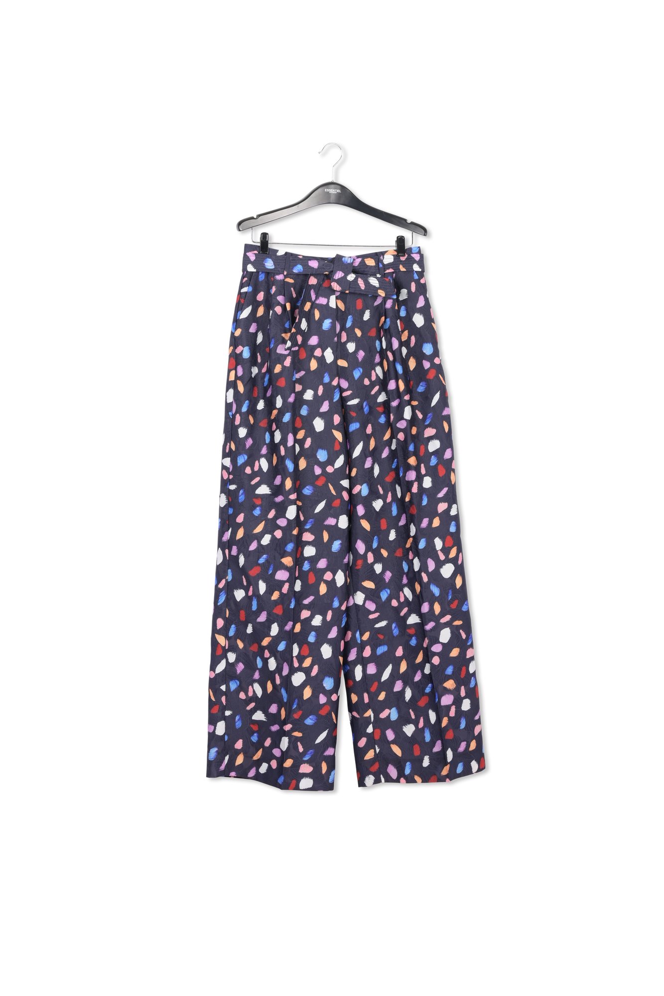 Marineblauwe brede broek met abstracte print RE—SSENTIEL tweedehands photo 1