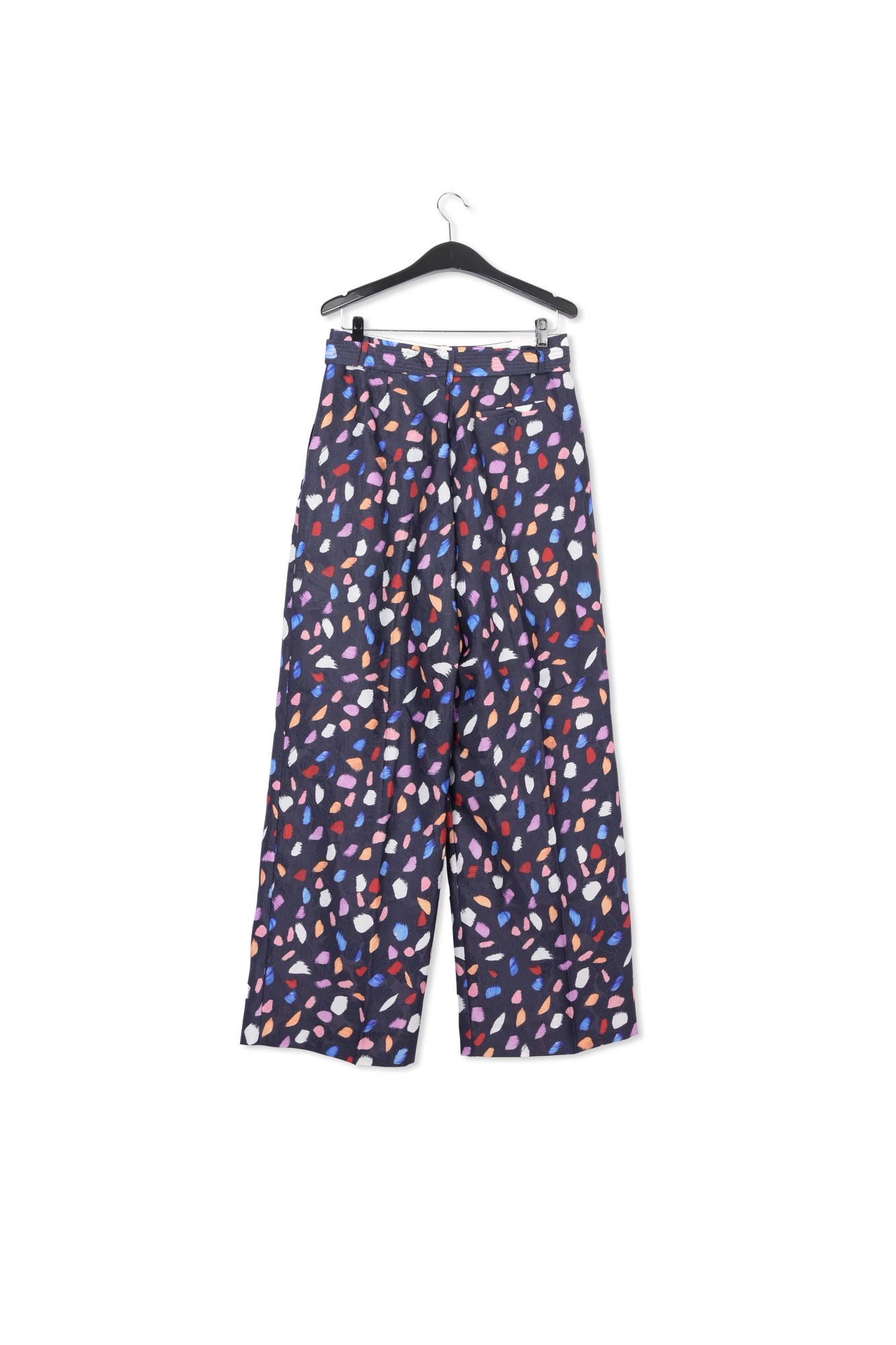Marineblauwe brede broek met abstracte print RE—SSENTIEL tweedehands photo 2