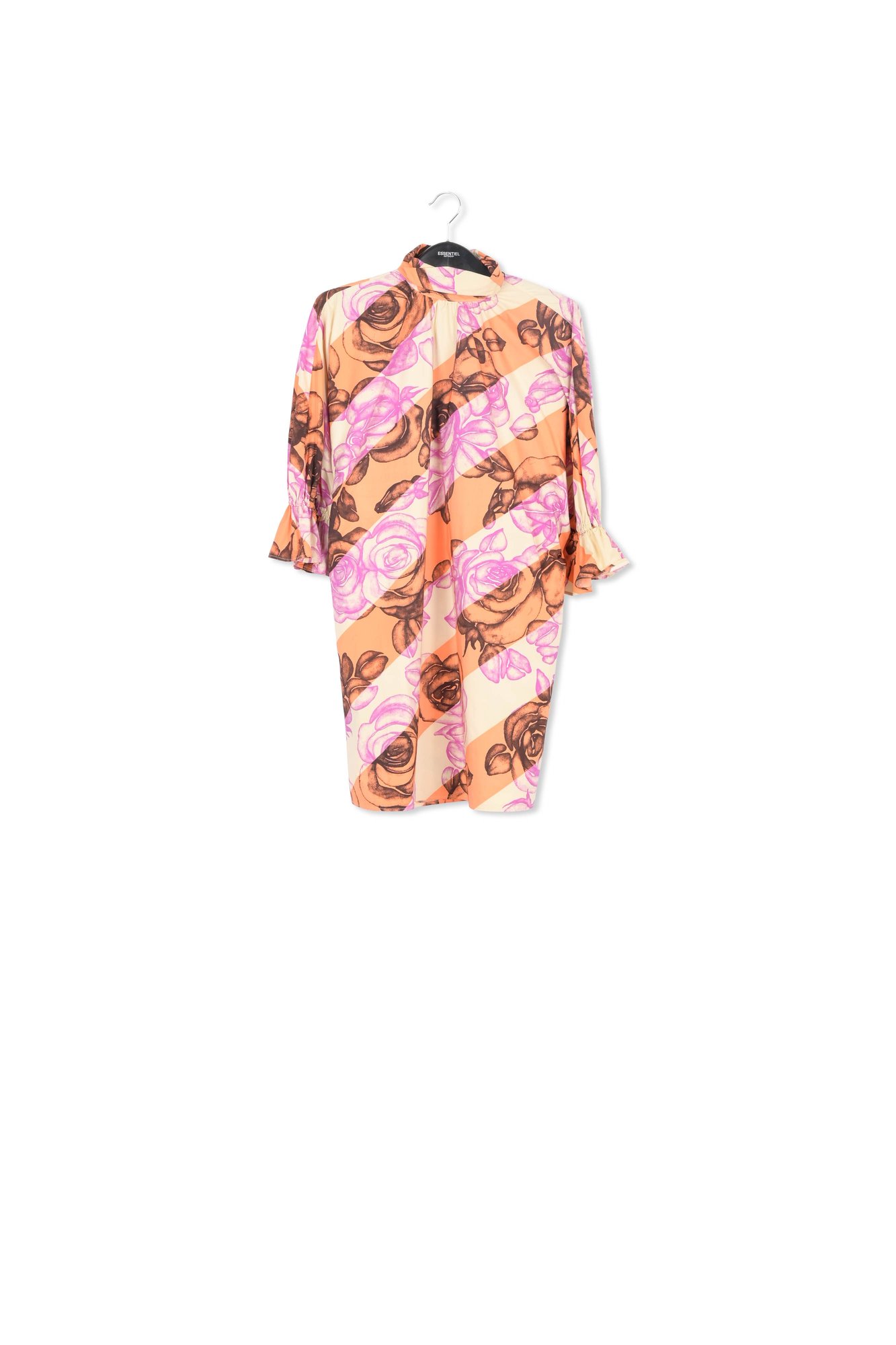 Light yellow, orange and purple mini dress with stand-up collar RE—SSENTIEL second-hand photo 1