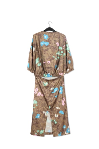 Robe midi kaki à  imprimé fleuri RE—SSENTIEL seconde main photo 2