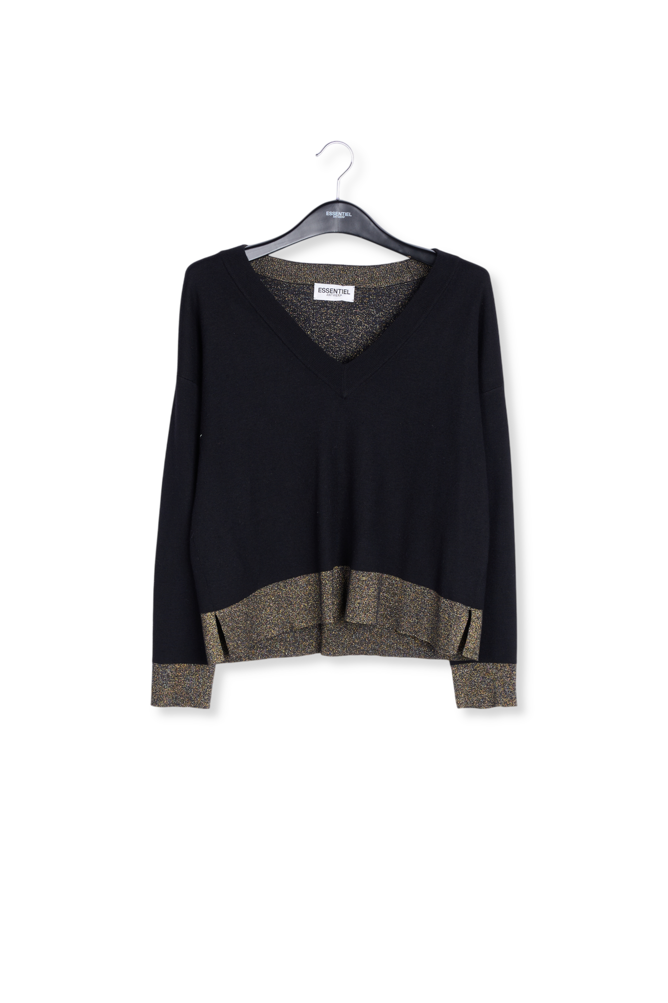 Zwarte en gouden trui met V-hals RE—SSENTIEL tweedehands photo 1