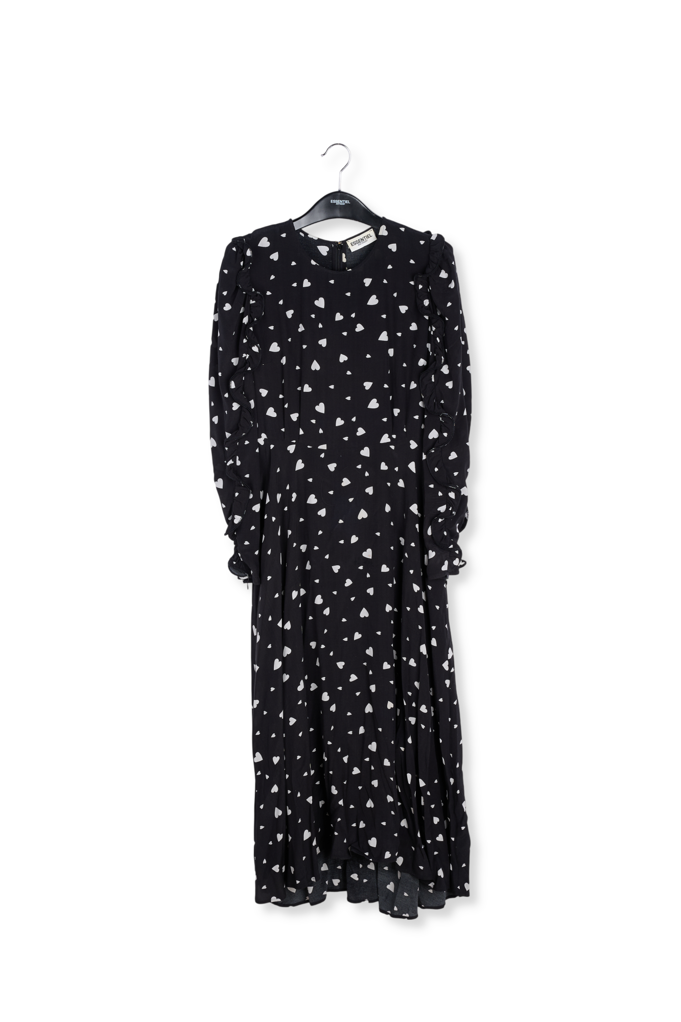Robe maxi noire à coeurs avec manches à ruches RE—SSENTIEL seconde main photo 1