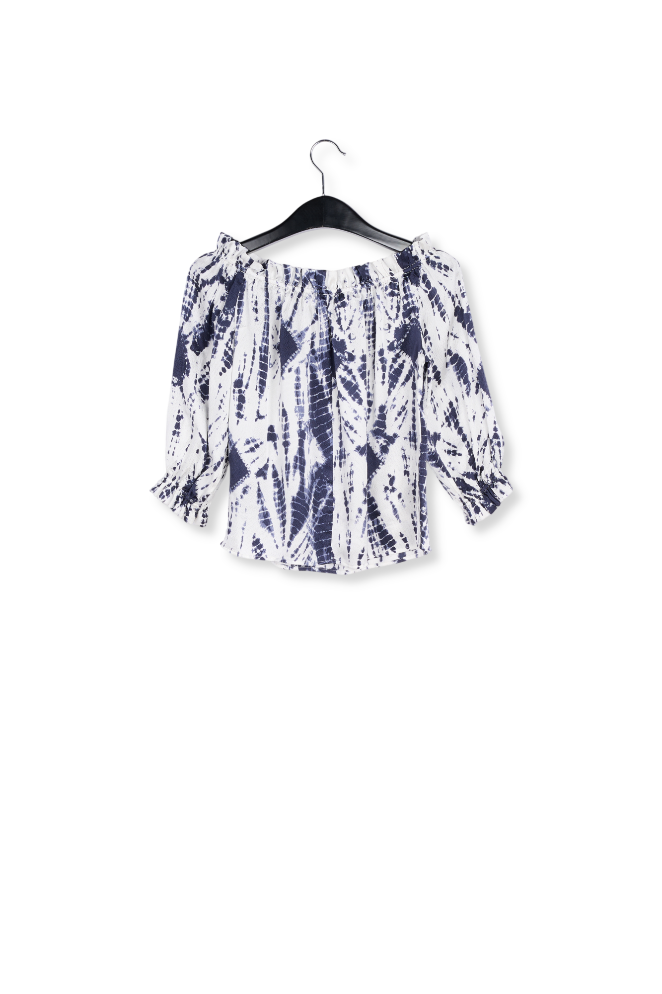 Gebroken witte en blauwe tie-dyed zijden top met blote schouders RE—SSENTIEL tweedehands photo 2