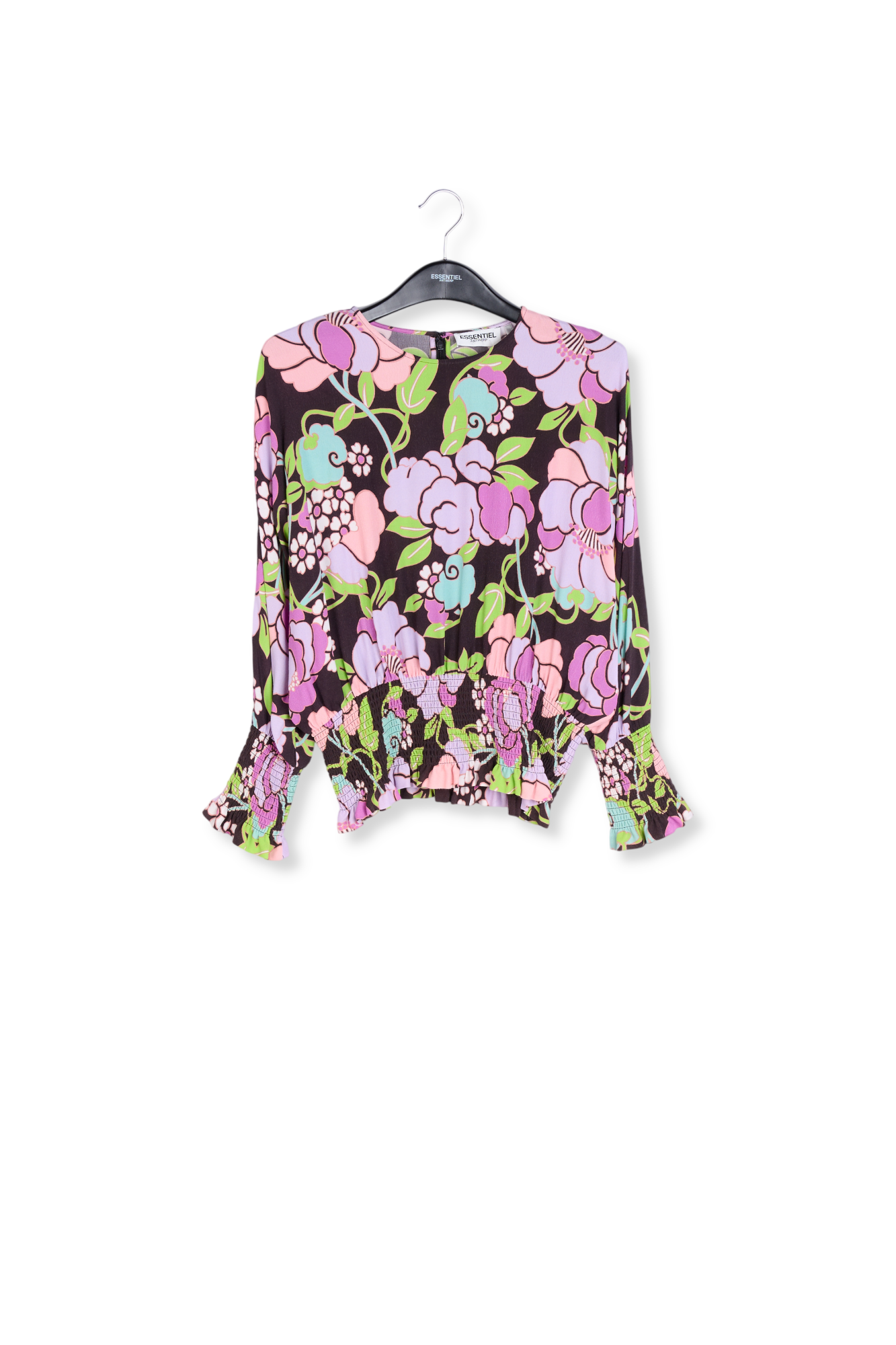 Top noir à imprimé fleuri et à smocks RE—SSENTIEL seconde main photo 1