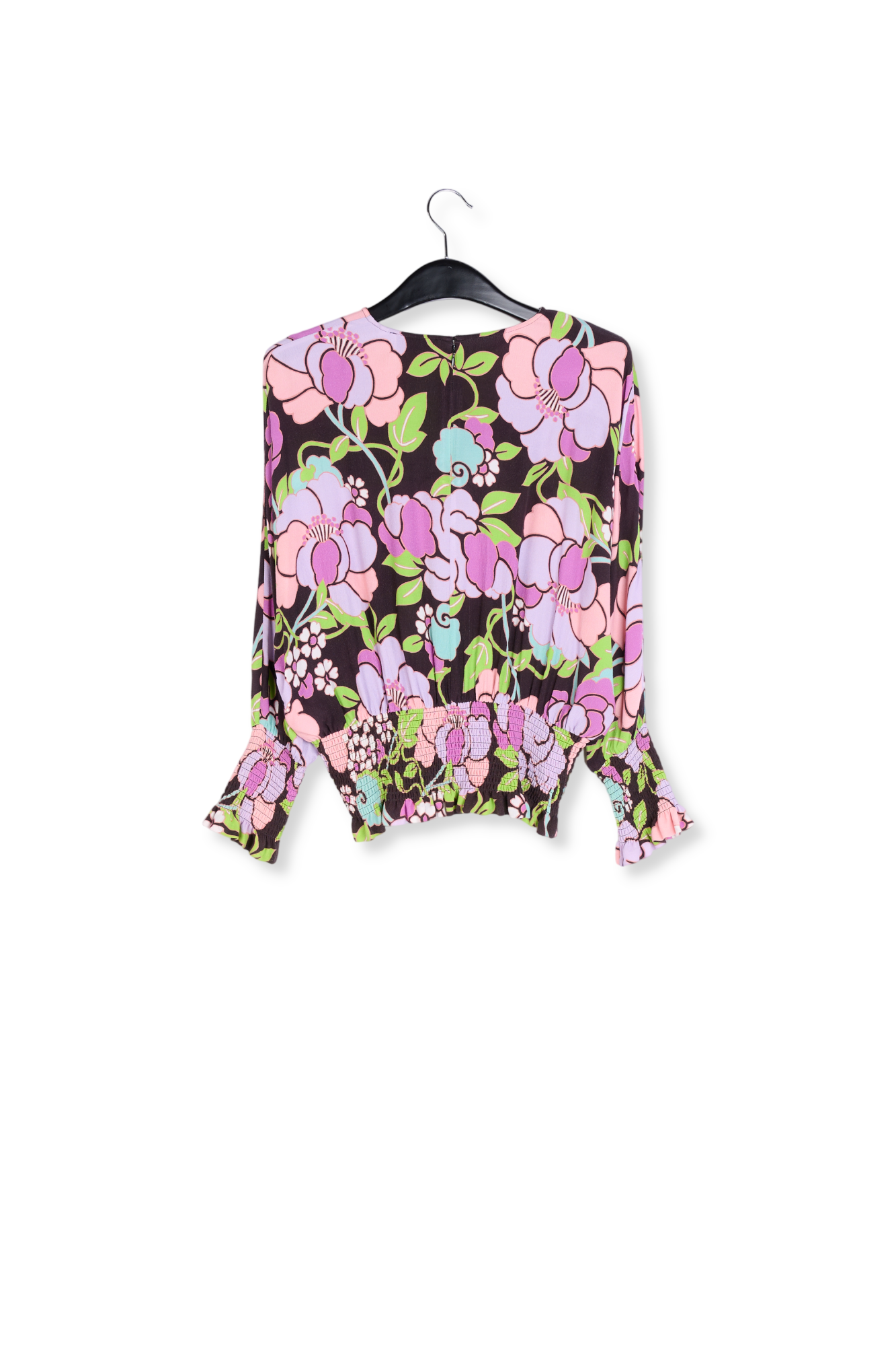 Top noir à imprimé fleuri et à smocks RE—SSENTIEL seconde main photo 2