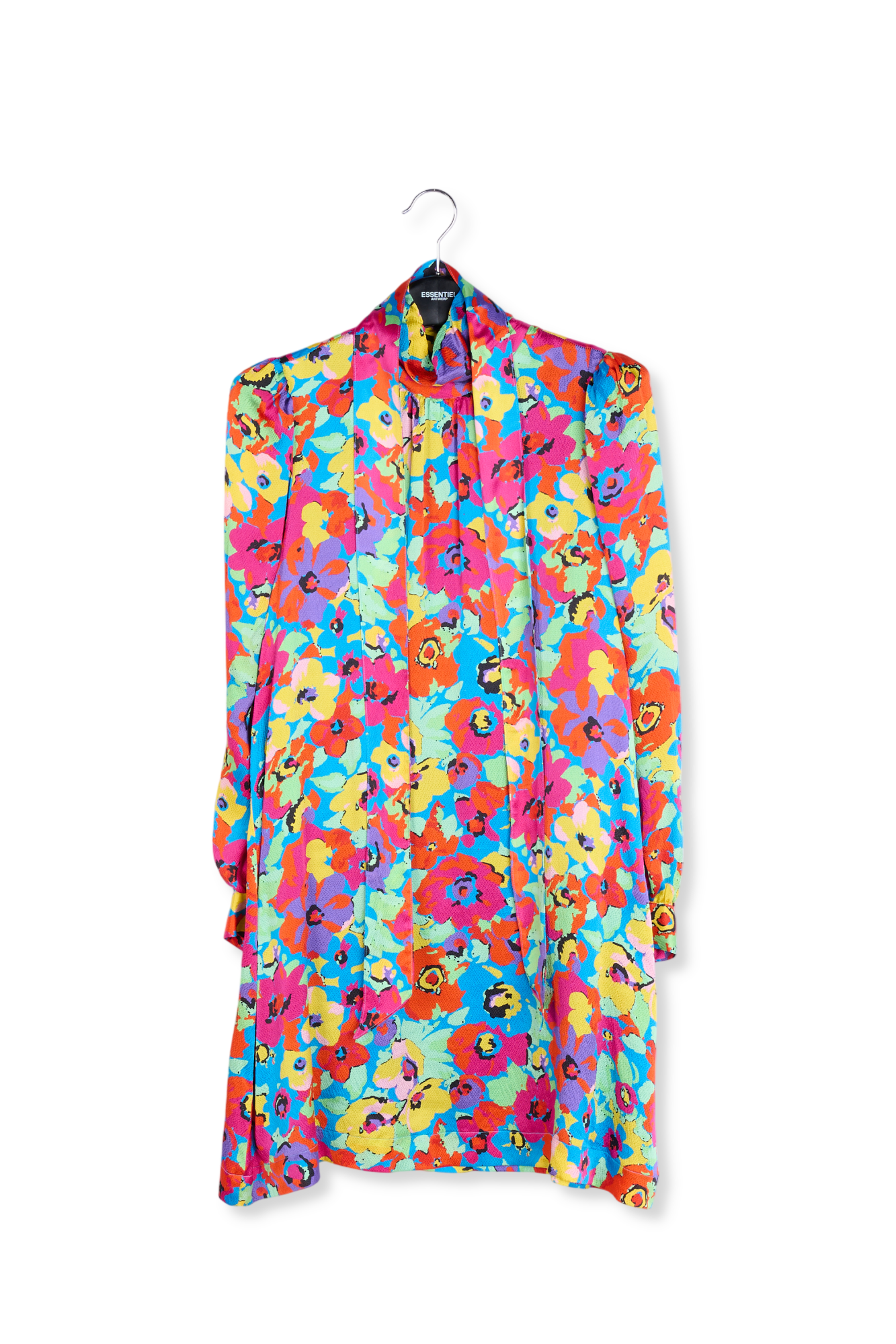 Marineblauwe zijden mini-jurk met bloemenprint RE—SSENTIEL tweedehands photo 1