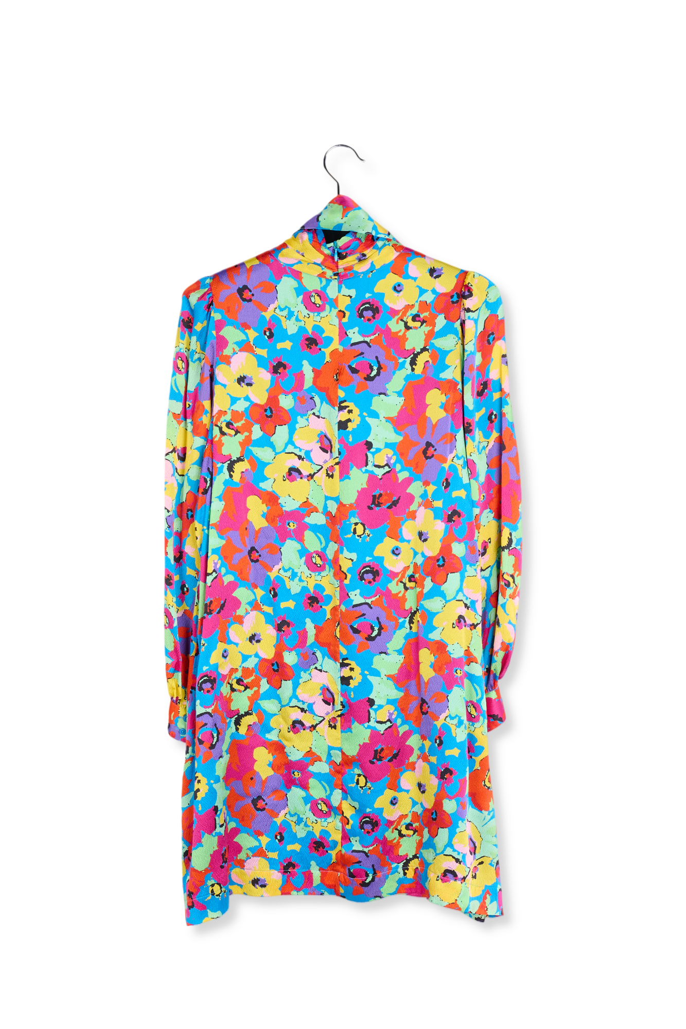 Marineblauwe zijden mini-jurk met bloemenprint RE—SSENTIEL tweedehands photo 2