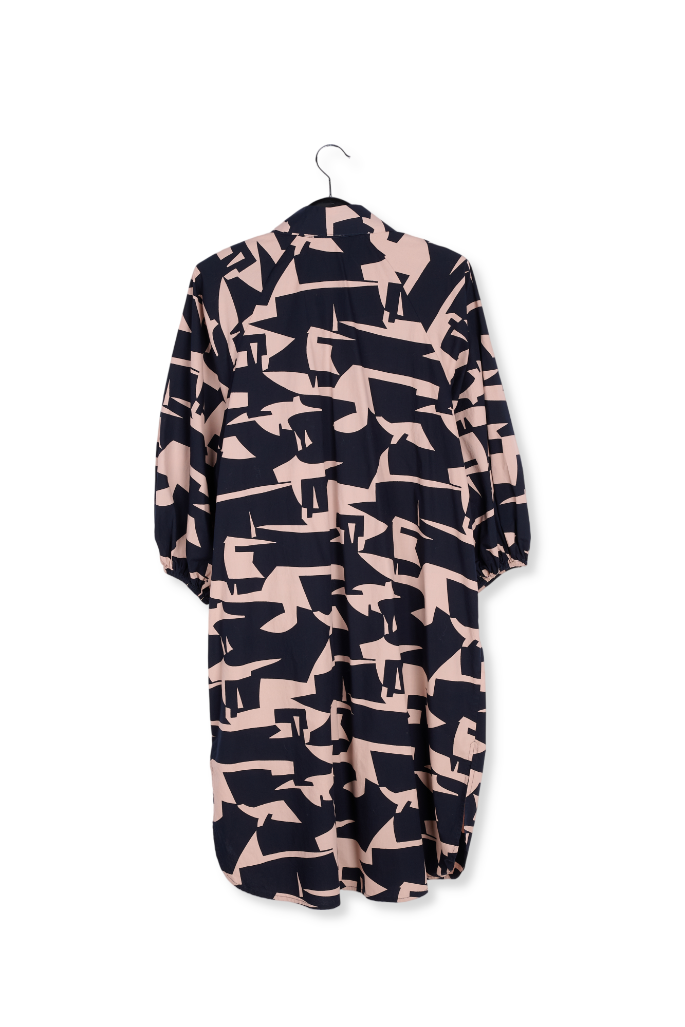 Dark blue and beige abstract print shirt dress RE—SSENTIEL second-hand photo 2