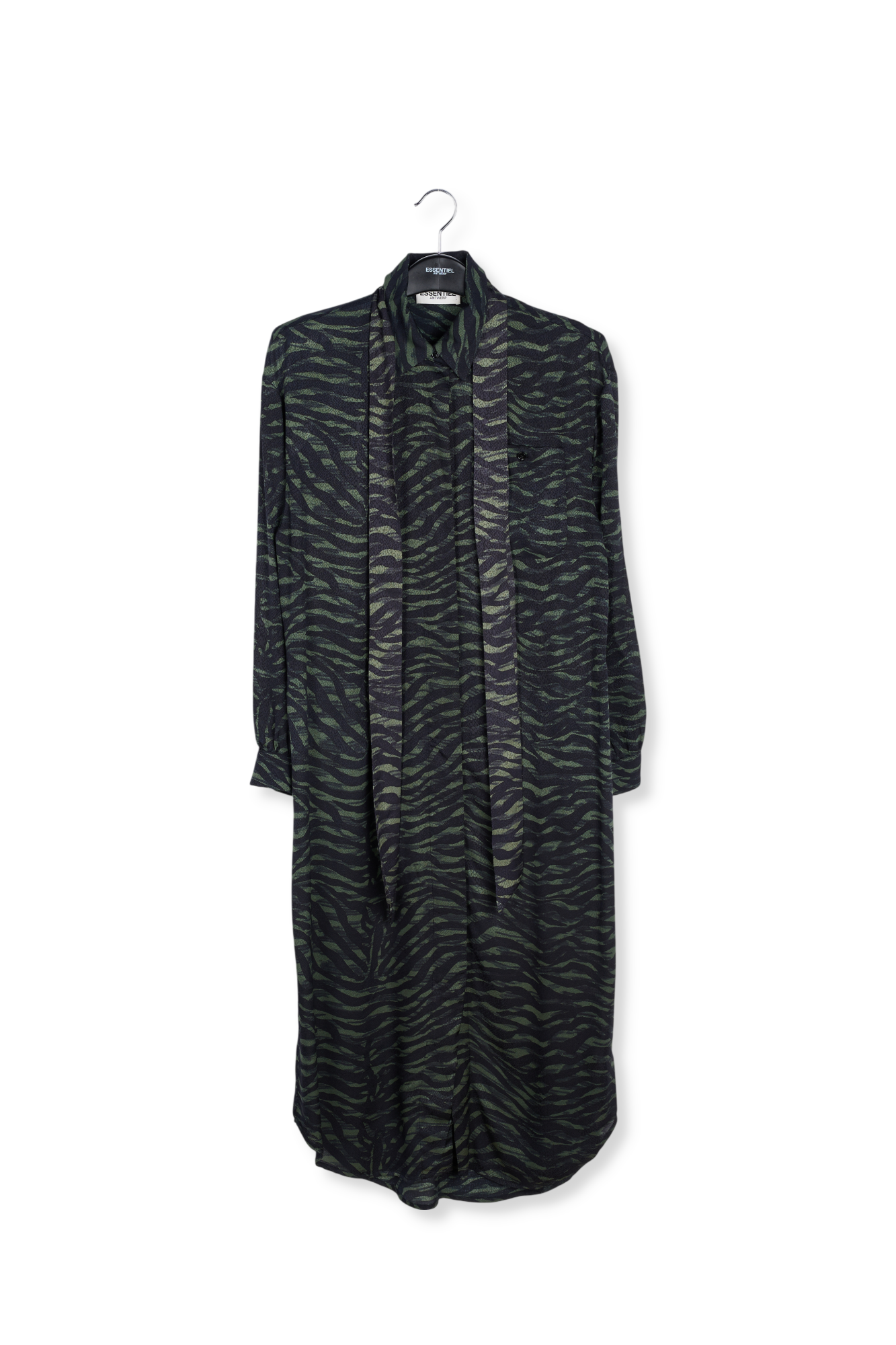 Robe chemise midi à imprimé zèbre vert et noir RE—SSENTIEL seconde main photo 1
