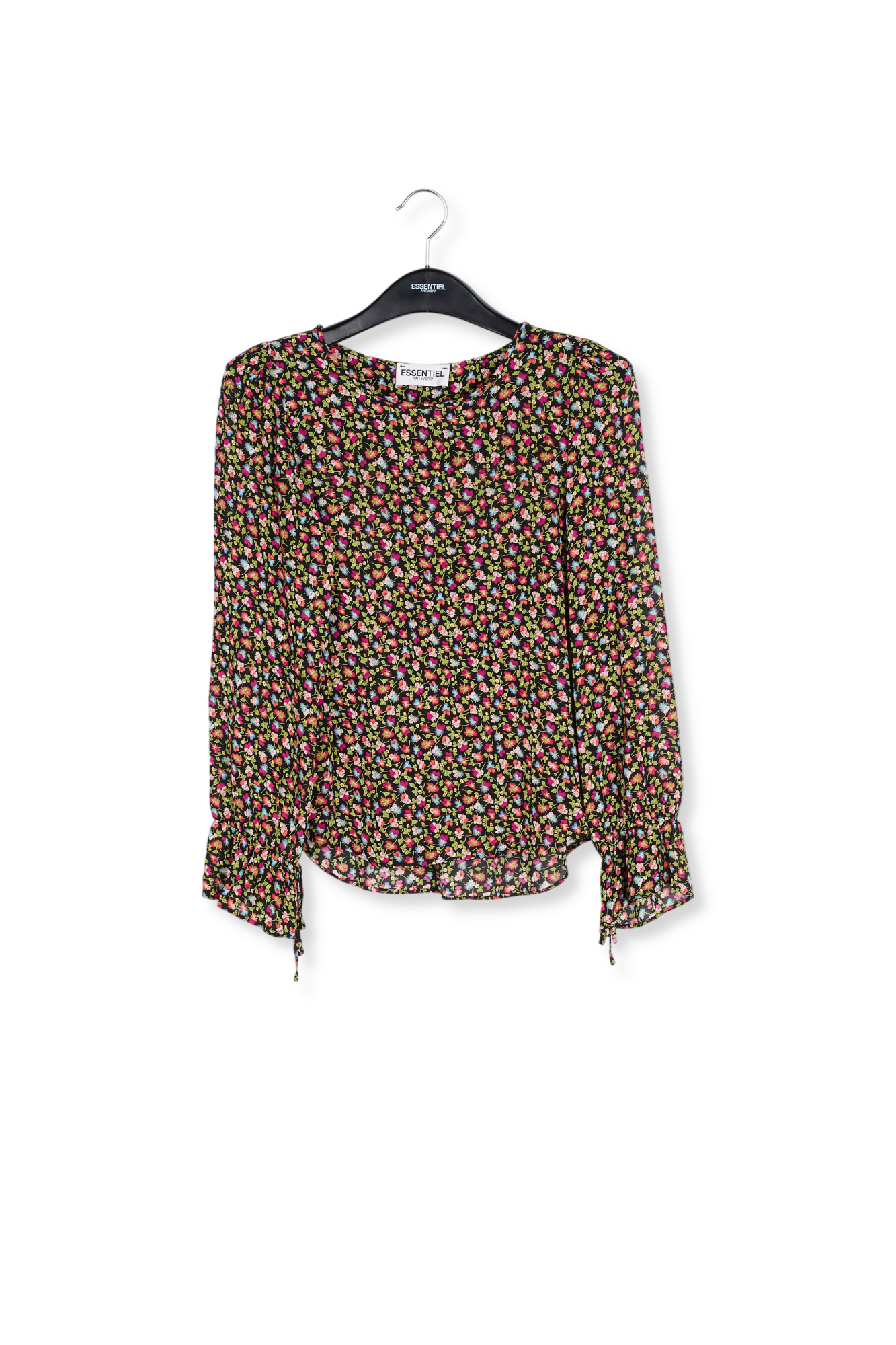 Blouse met zwarte, lichtgroene en fuchsia bloemenprint RE—SSENTIEL tweedehands photo 1