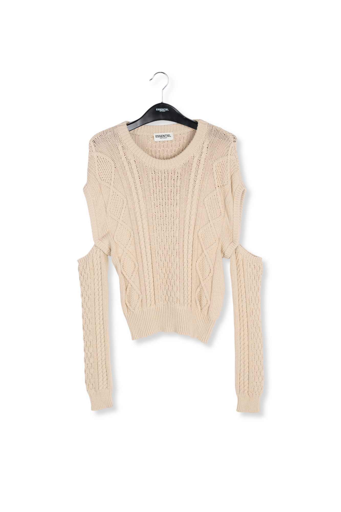 Ecru cable-knitted sweater with detachable sleeves RE—SSENTIEL second-hand photo 1