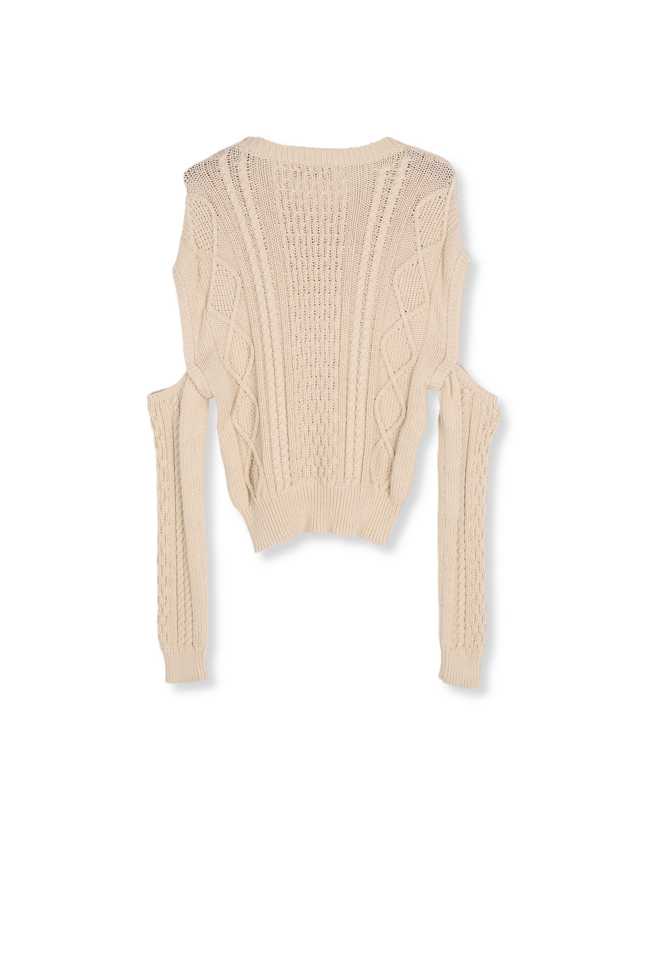 Ecru cable-knitted sweater with detachable sleeves RE—SSENTIEL second-hand photo 2