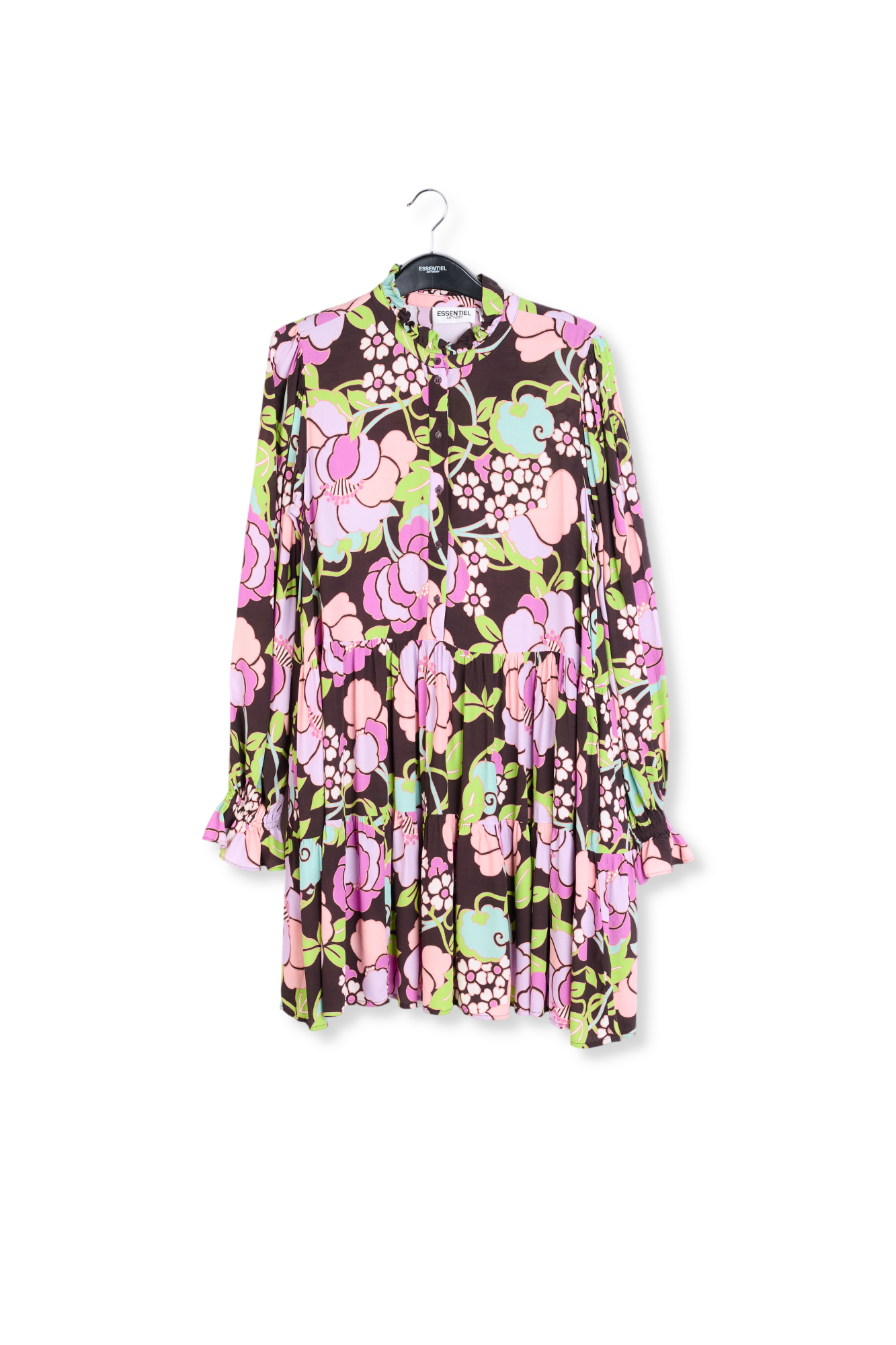 Zwarte midi-jurk met volants en bloemen RE—SSENTIEL tweedehands photo 1