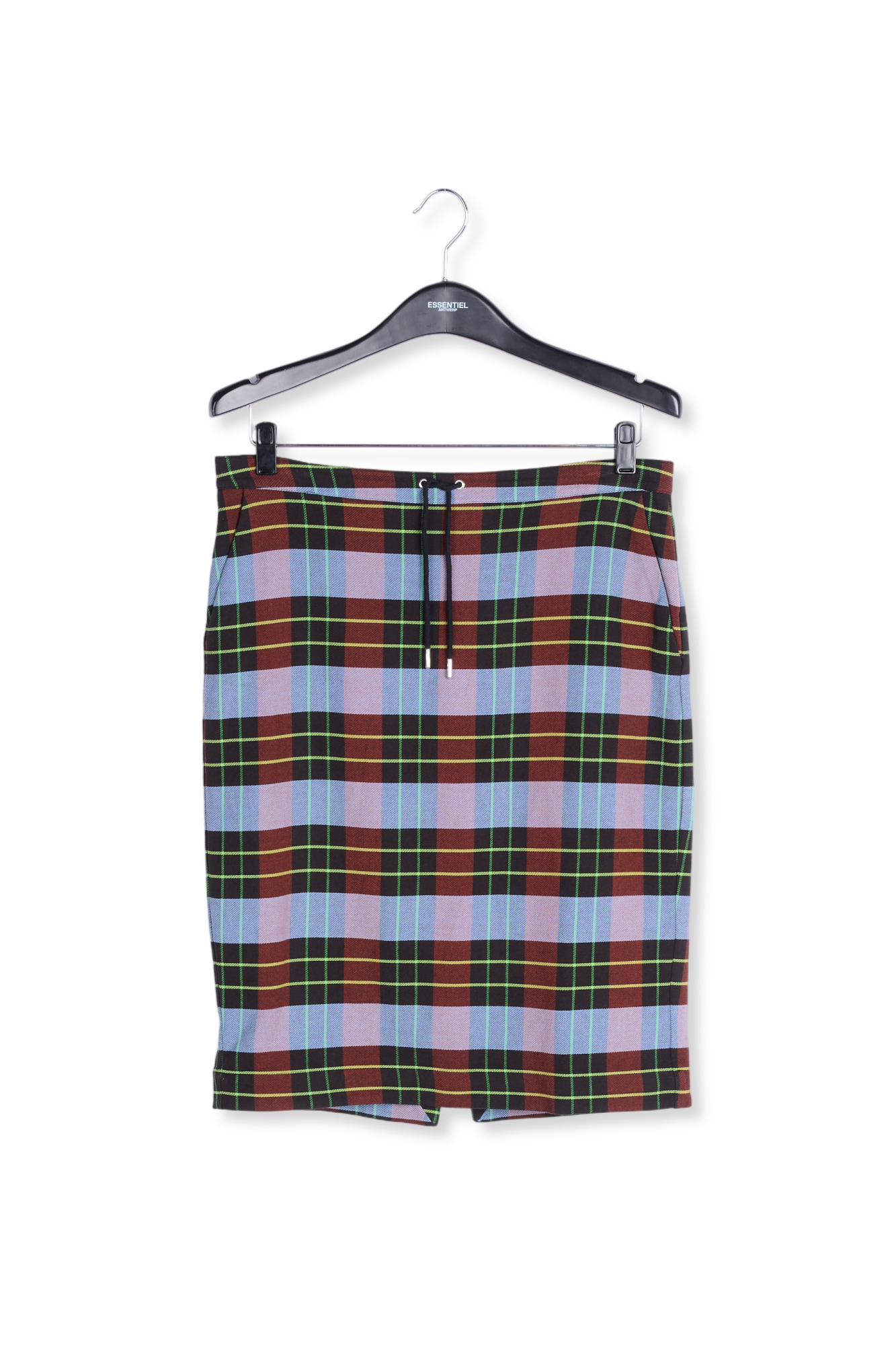 Midirok met lichtblauw, bordeaux en zwart plaidmotief RE—SSENTIEL tweedehands photo 1