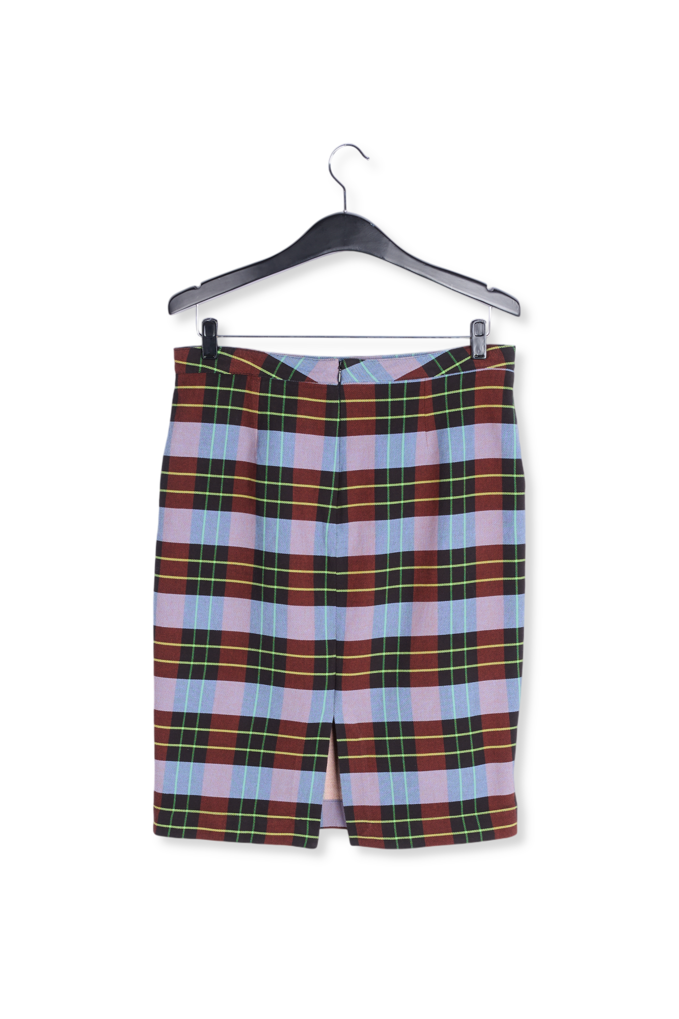 Midirok met lichtblauw, bordeaux en zwart plaidmotief RE—SSENTIEL tweedehands photo 2